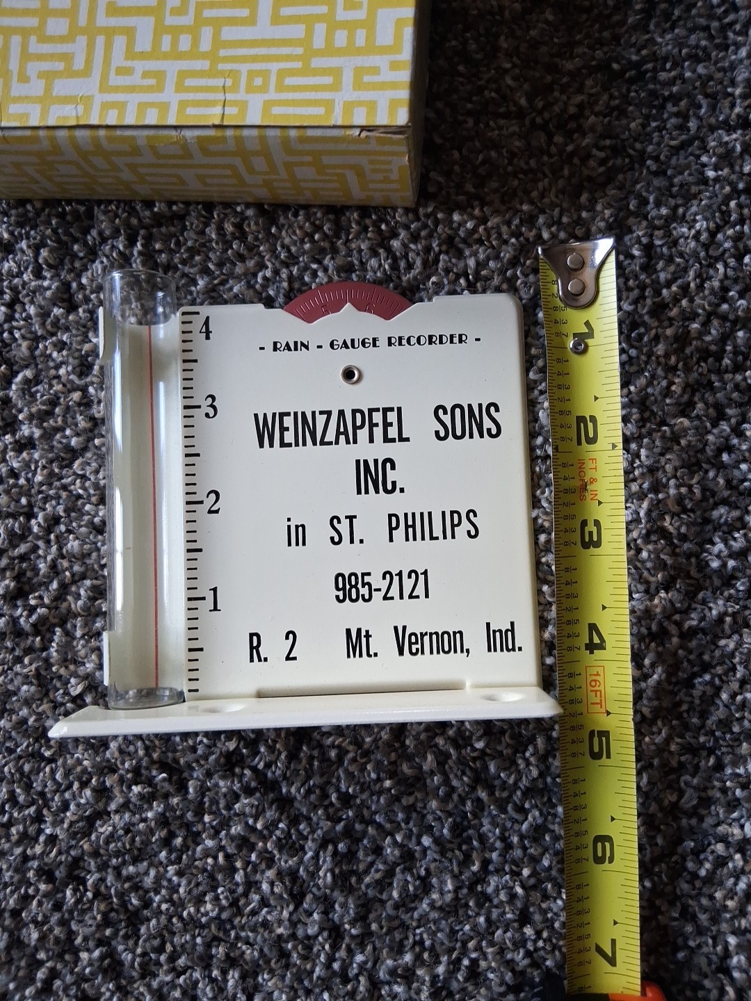 Vintage Morco Metal Steel Rain Gauge Recorder Promo Weinzapfel&rsquo;s St. Phillips