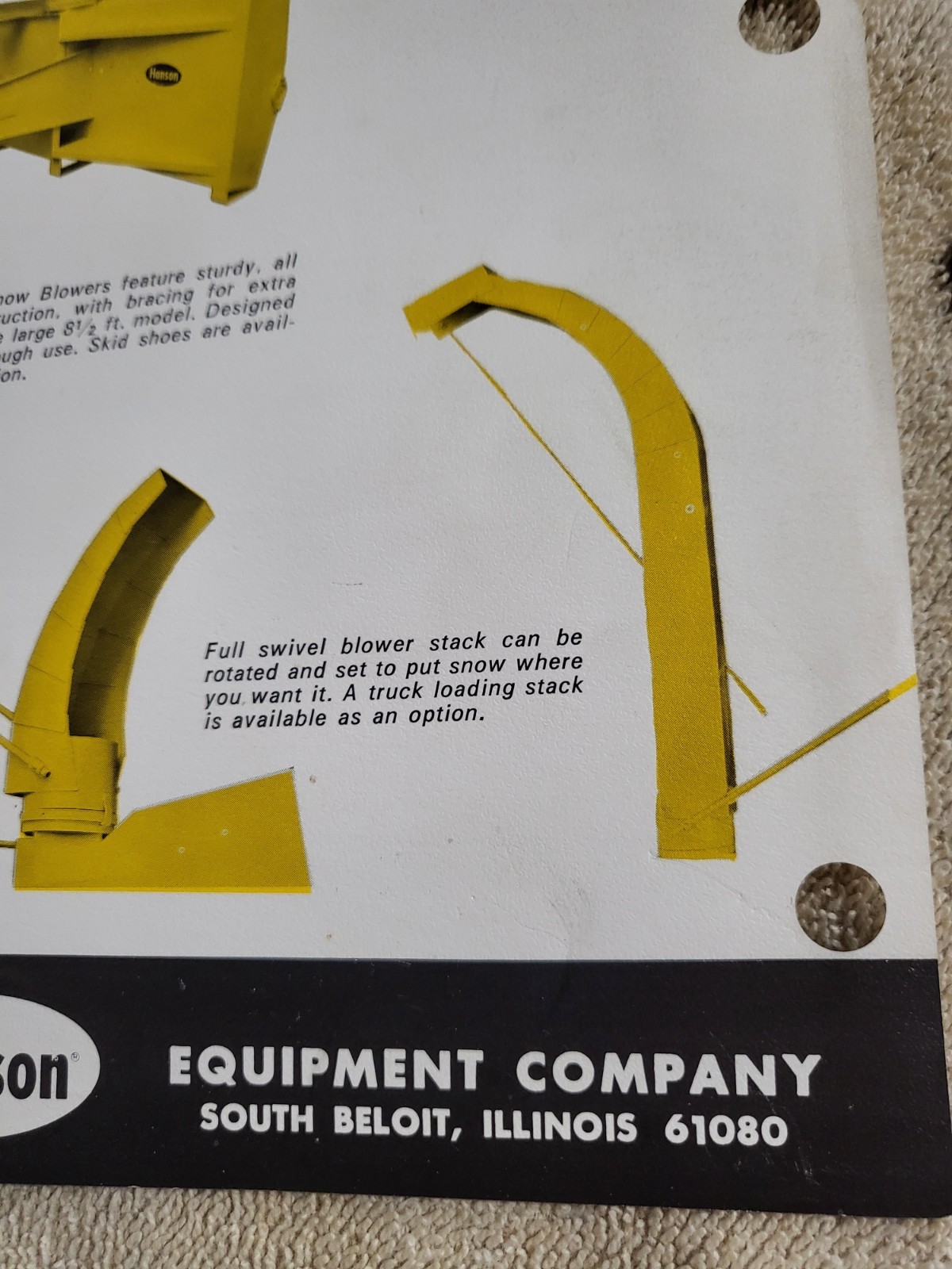 HANSON Vintage 1960s Snowblowers Sales BROCHURE Tractor Rear Mount PTO 3point