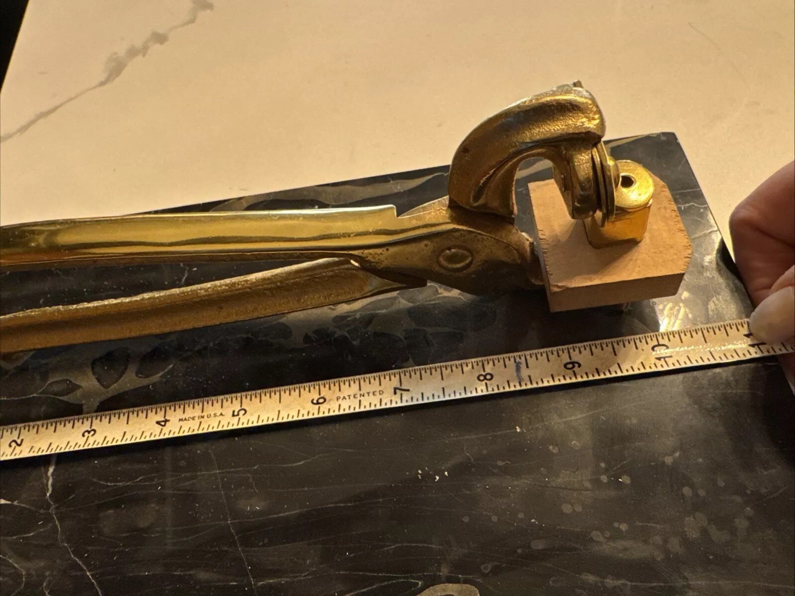 Vintage Decker Tool Animal Marker Brass Tone on Black Marble Base Keokuk IA USA
