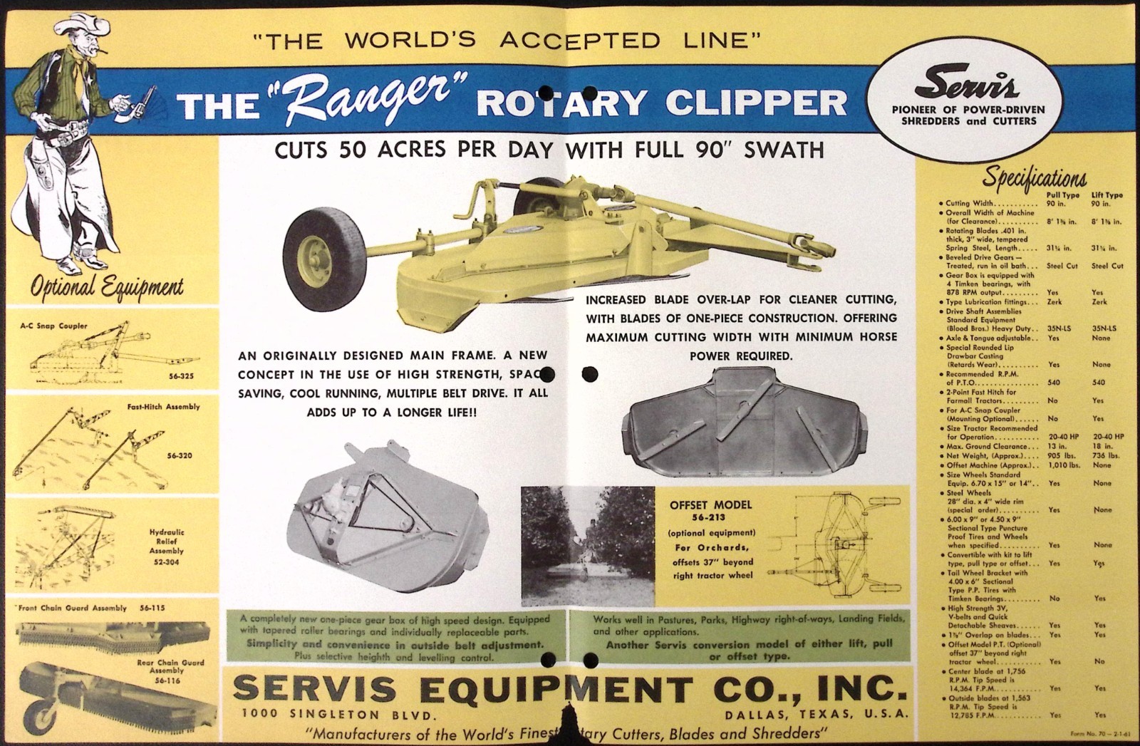 1961 The Servis Ranger Rotary Clipper Brochure Servis Equipment Co Dallas TX