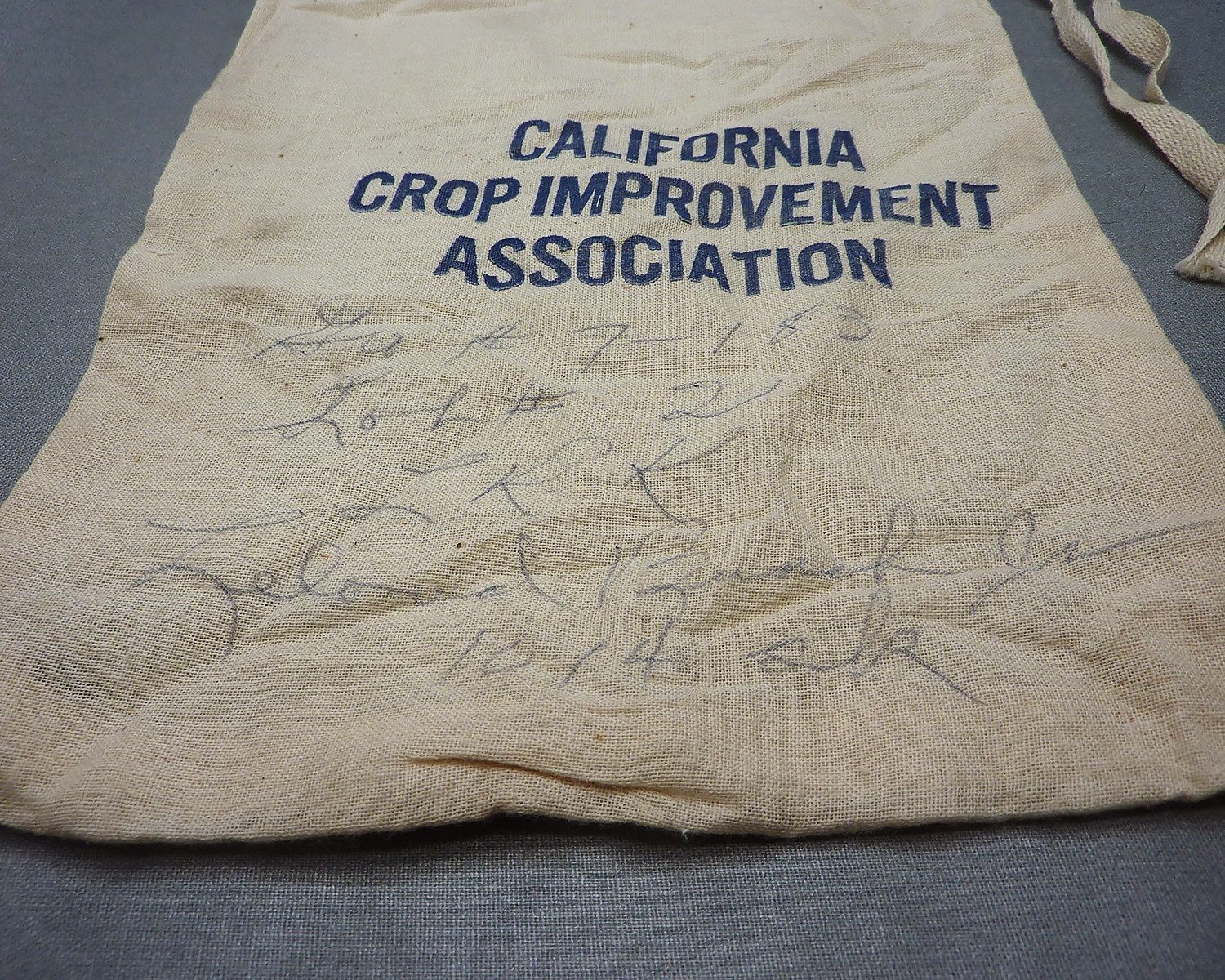 Vintage California Seed Association Cotton Canvas Seed Bag Agriculture 11.5&Prime;x7&Prime;