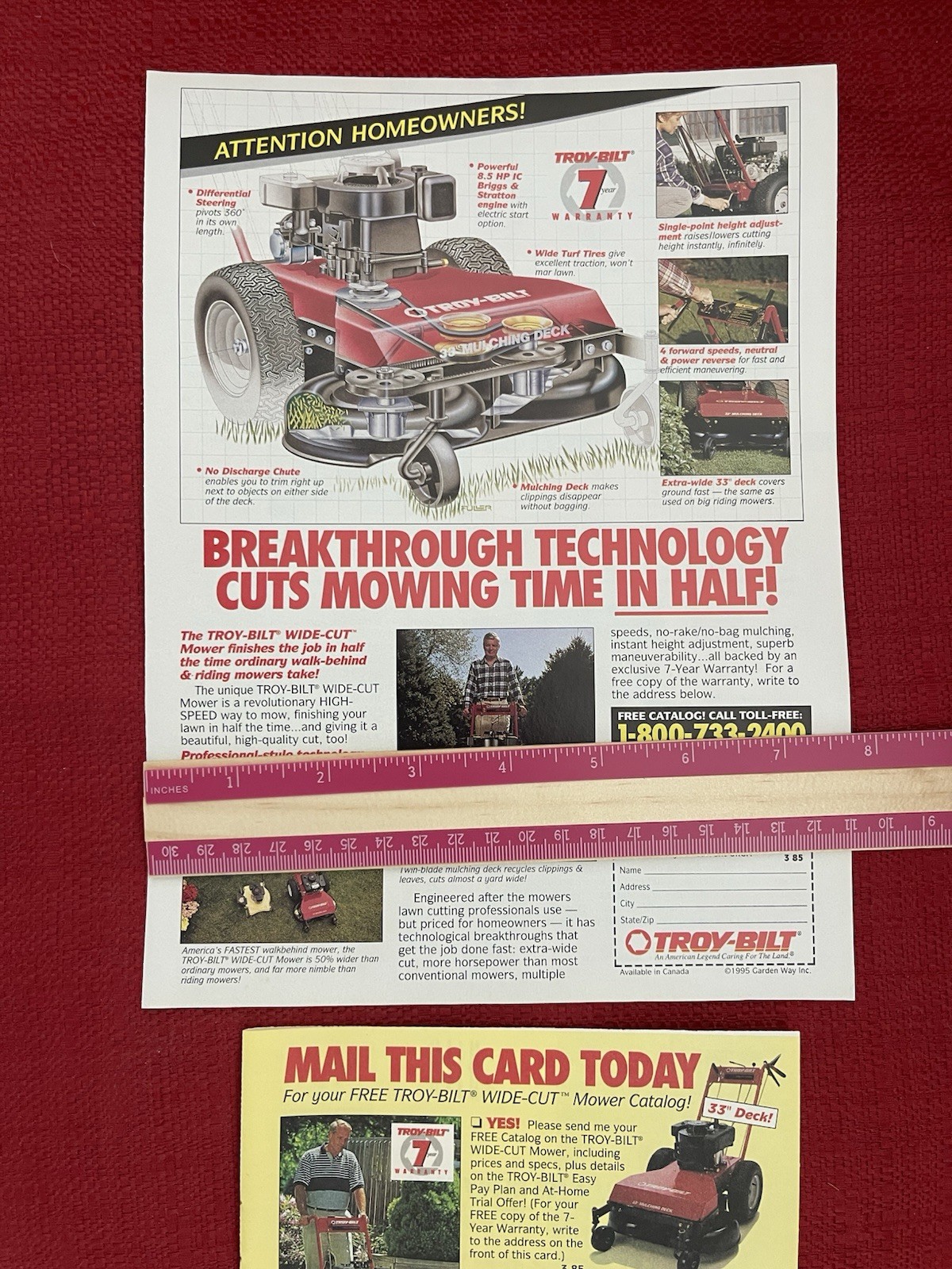 Vintage 1995 Troy Bilt Wide Cut Mower Print Ad Walk Behind Mower Advertisement