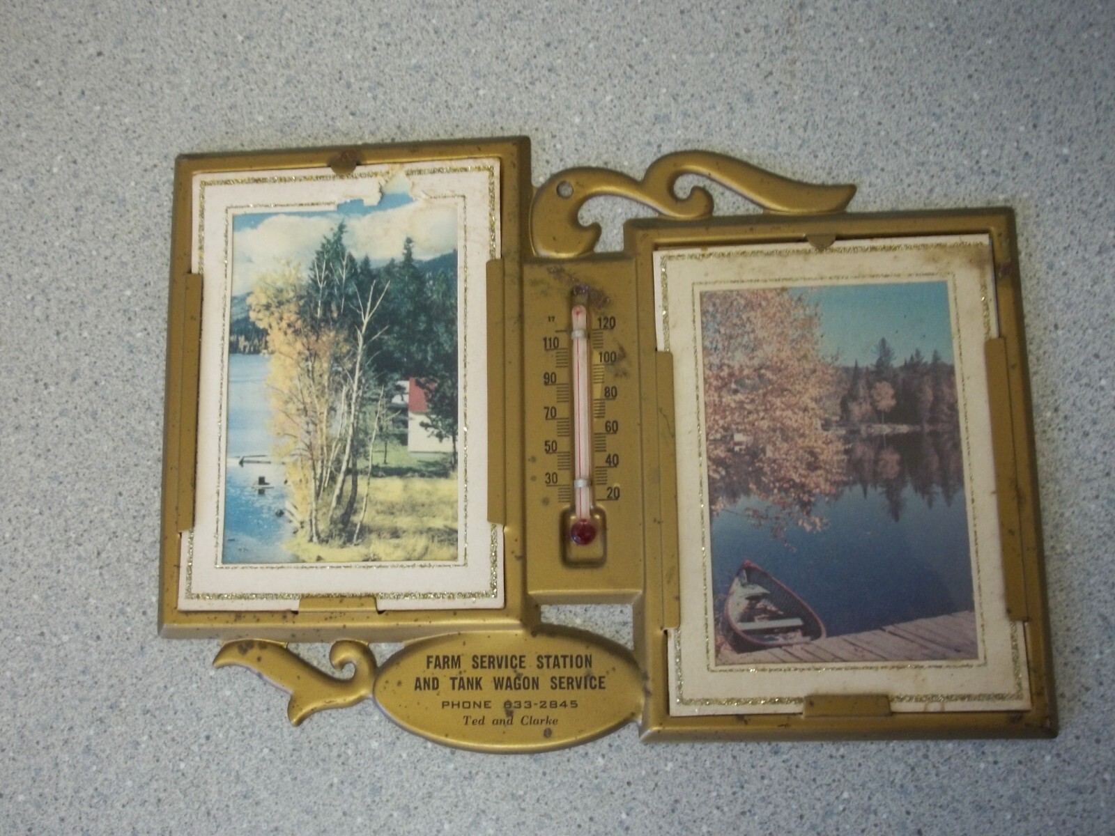 Farm Service Station and Tank Wagon Service advertising display Ted and Clarke