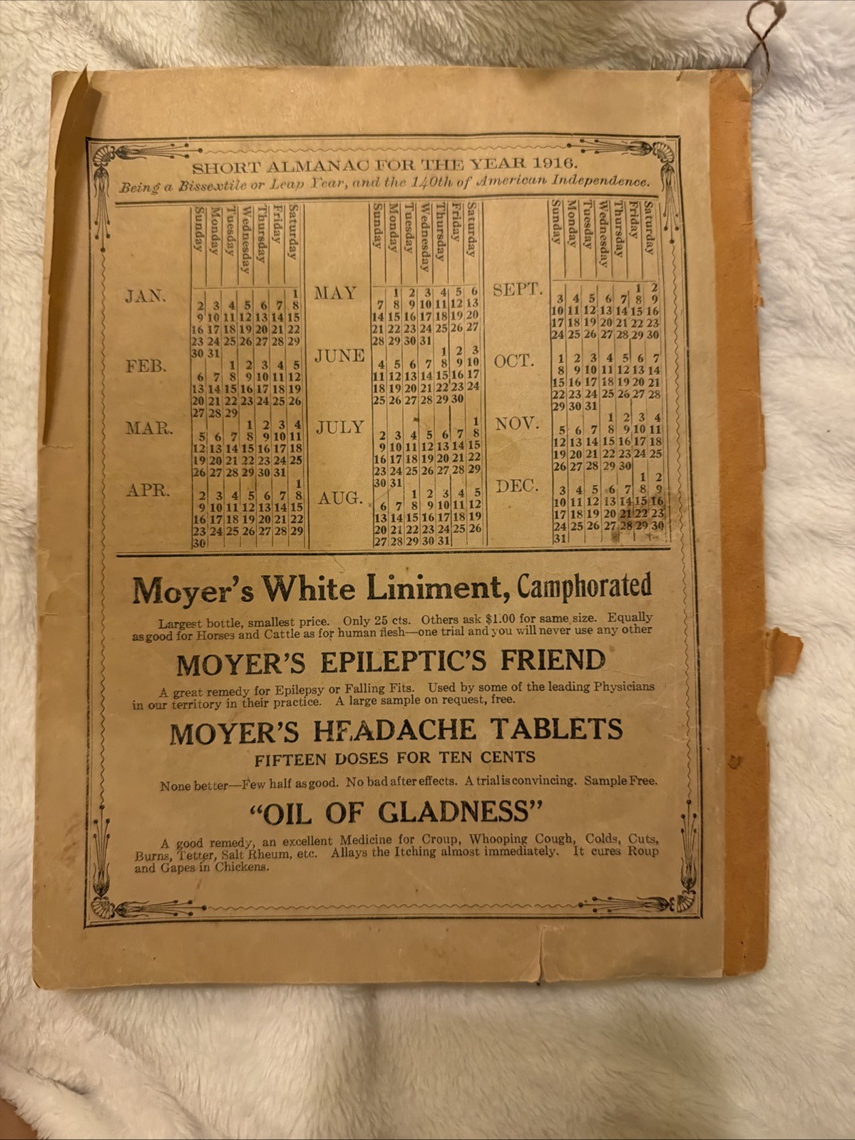 Agricultural Almanac 1916 Lancaster, Pennsylvania John Baer&rsquo;s Sons