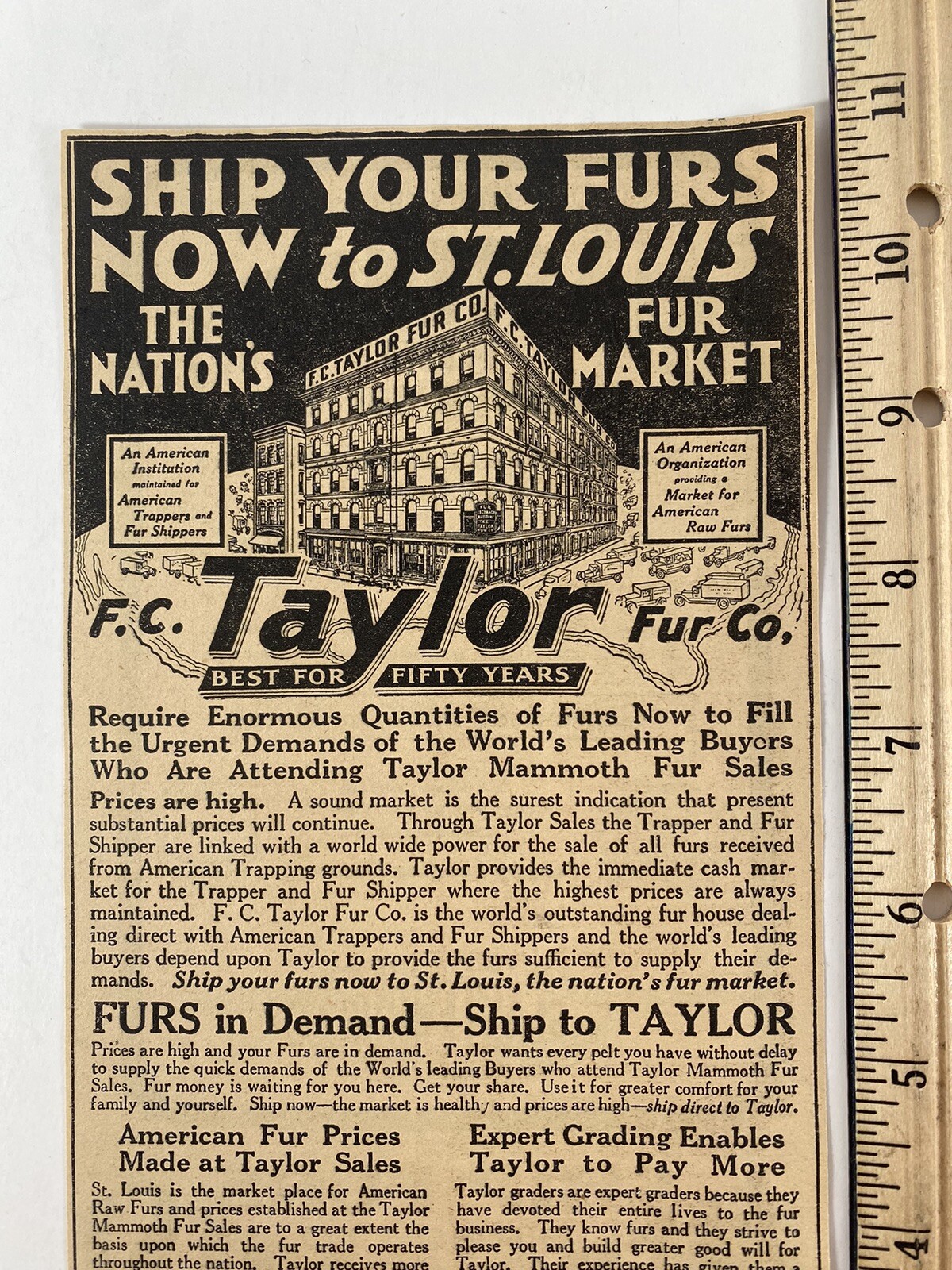 1927 F C Taylor Fur Co Vintage St. Louis MO Market Magazine Print Ad Old 20’s