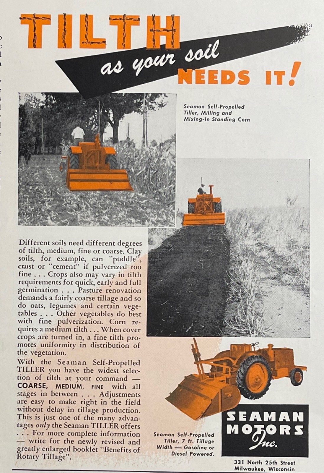 1950s Seaman Self Propelled Tiller – Original Print Advertisement (6in x 9in)