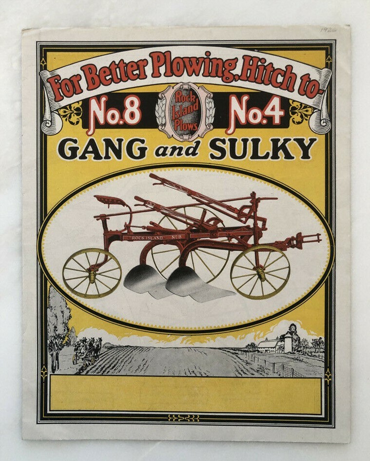 1928 ROCK ISLAND PLOWS Gang Sulky FARM ADVERTISING Antique Brochure POSTER