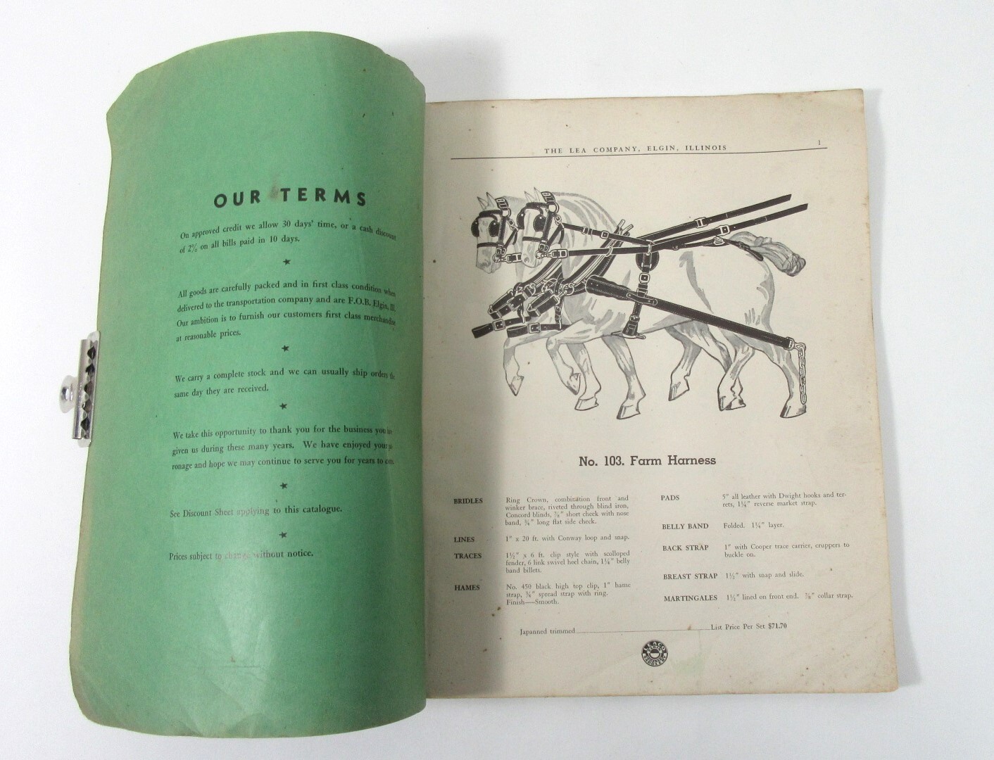 VINTAGE 1930&rsquo;S HORSE EQUIPMENT CATALOG LEA COMPANY ELGIN ILLINOIS EQUIPMENT