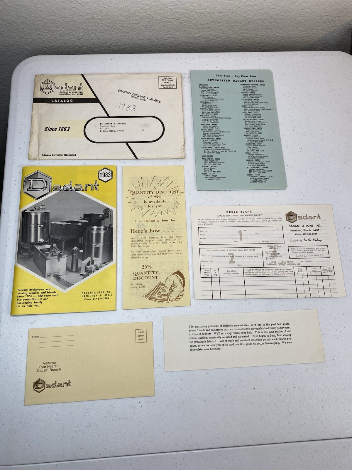 Dadant Beekeepers 1983 Catalog Envelope Order Form