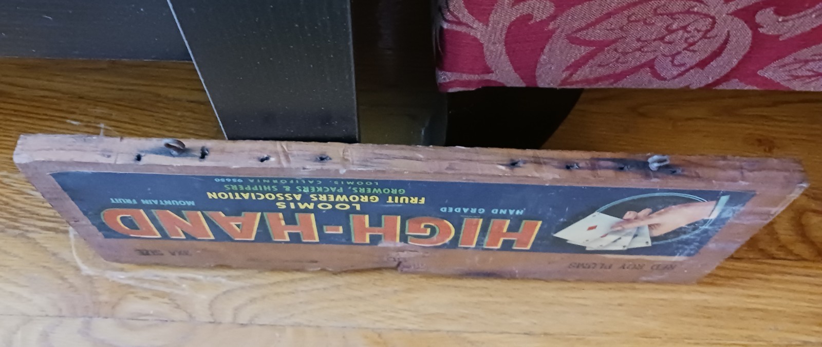 Vintage HIGH HAND Loomis Fruits Growers RED ROY PLUMS Wood Crate Piece 16&Prime; x 6&Prime;