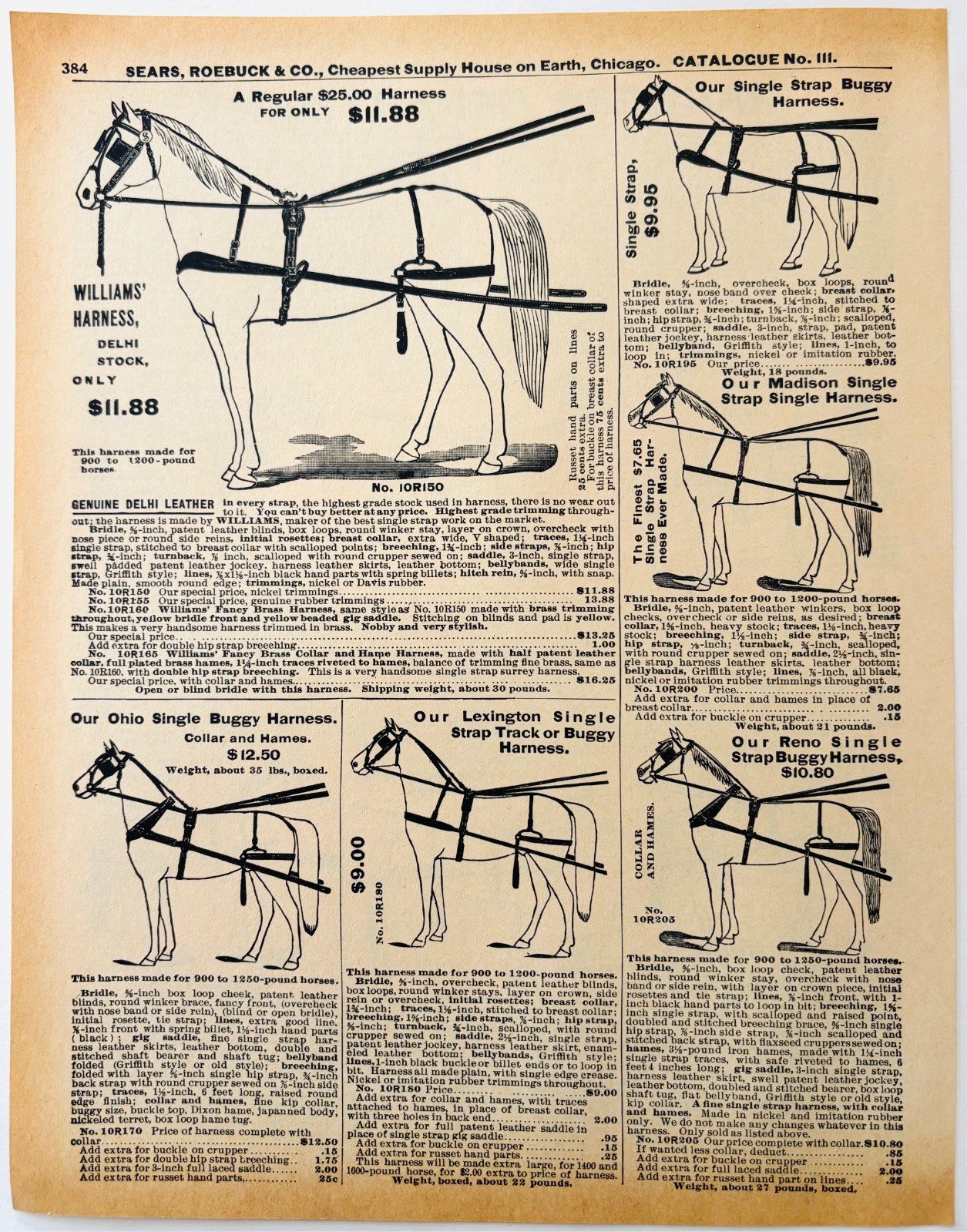 1901 Horse Harnesses Reproduction Advertisement Sears Agriculture DWW9B
