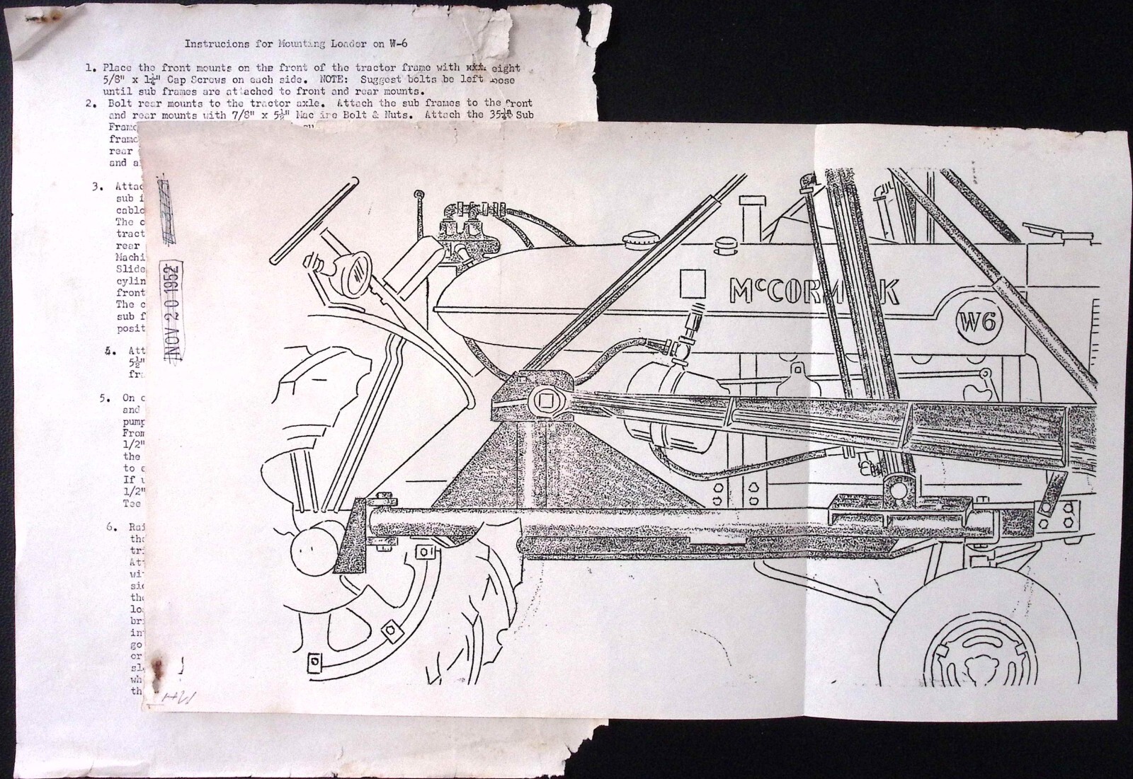 1952 McCormick W6 Tractor Bucket Loader Diagram & Instructions