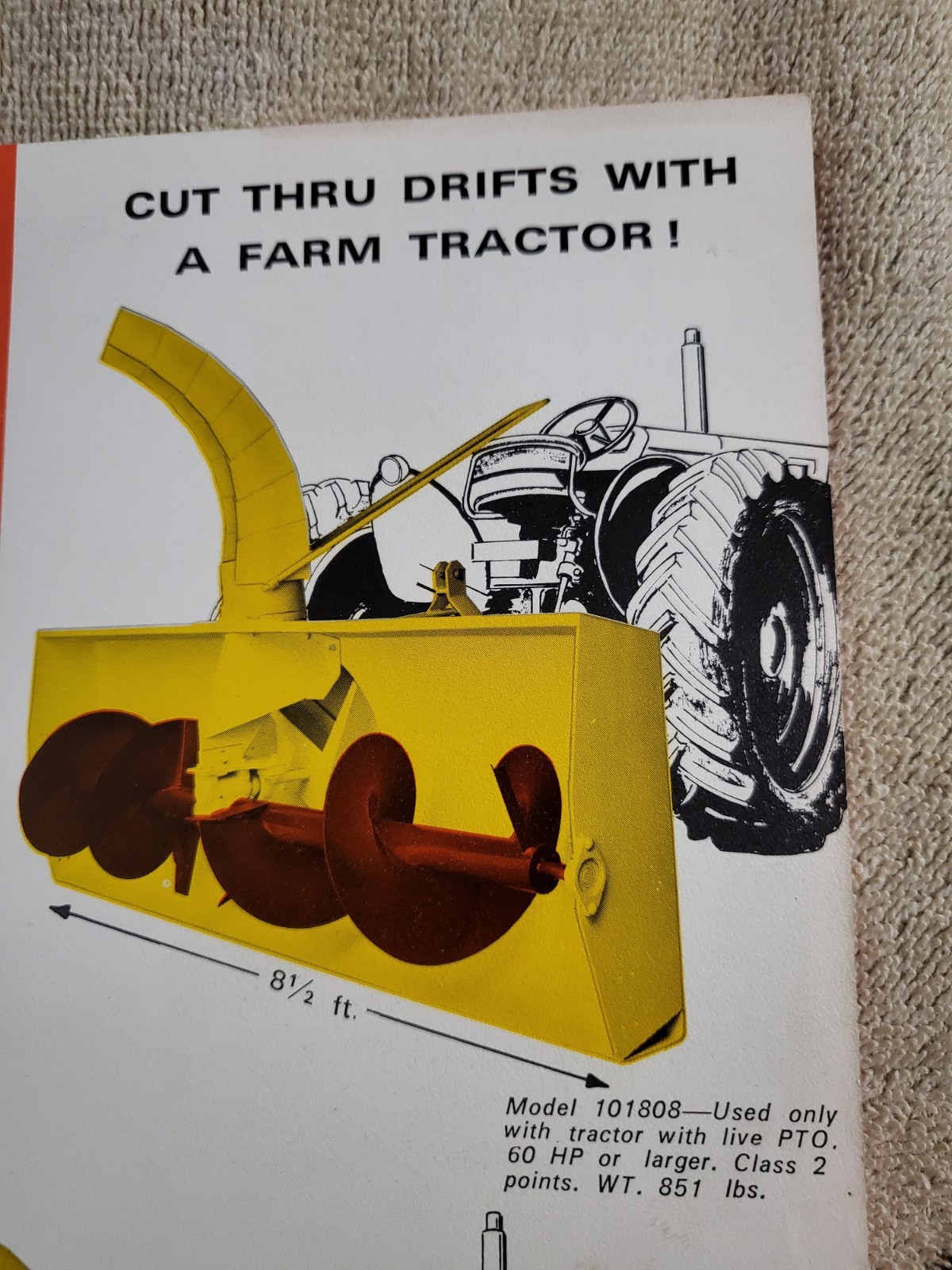 HANSON Vintage 1960s Snowblowers Sales BROCHURE Tractor Rear Mount PTO 3point