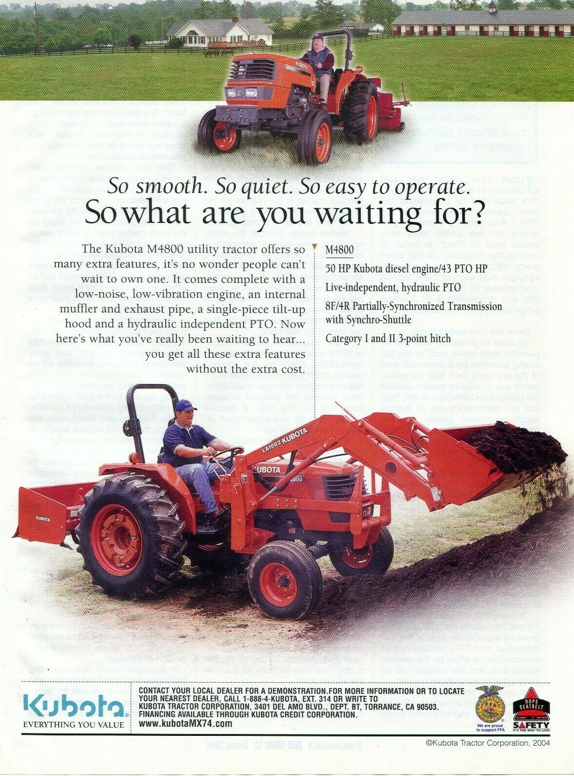 2004 Print Ad of Kubota M4800 Farm Utility Tractor