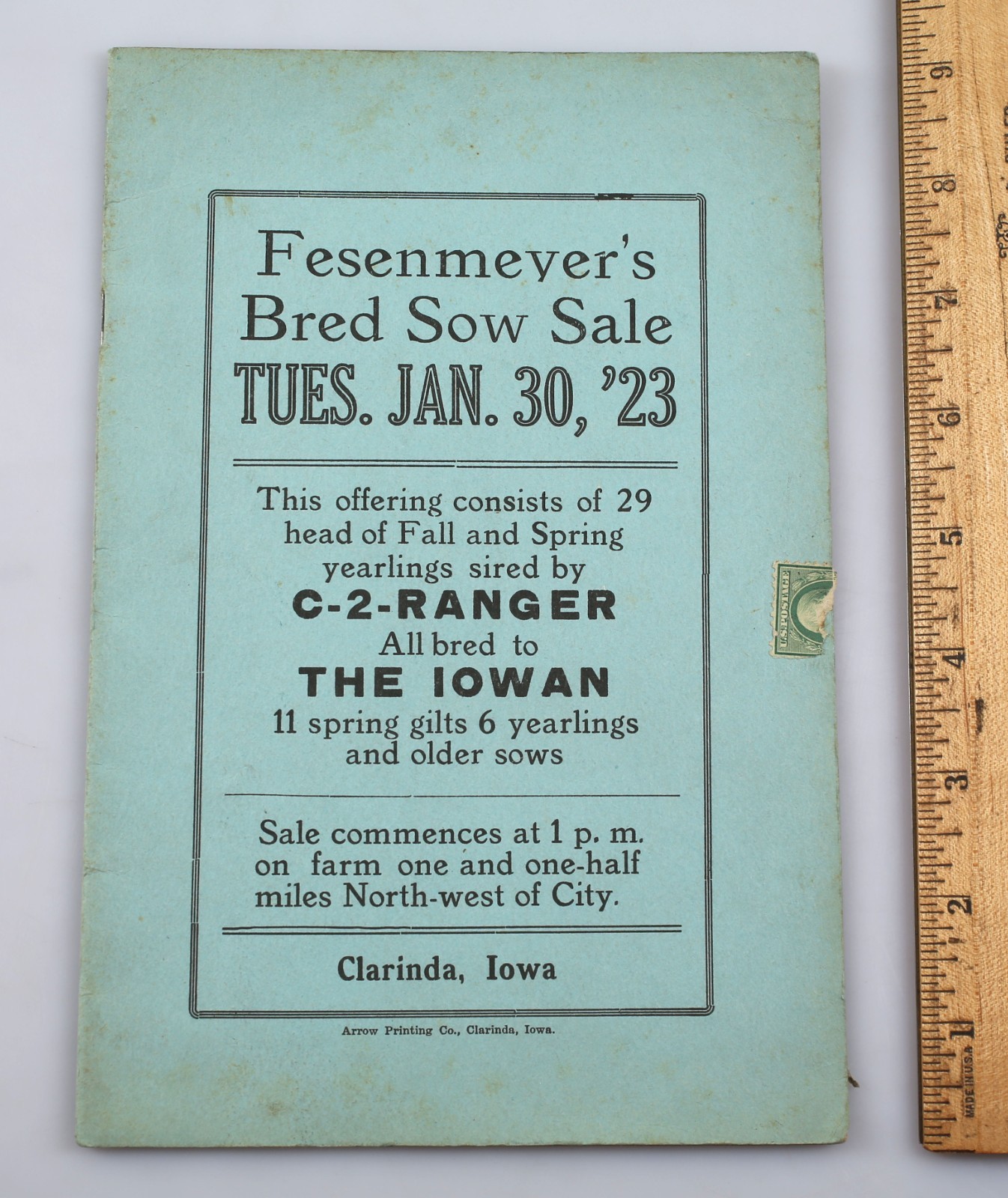 Vintage 1923 Fesenmeyer&rsquo;s Bred Sow Sale Catalog Clarinda Iowa