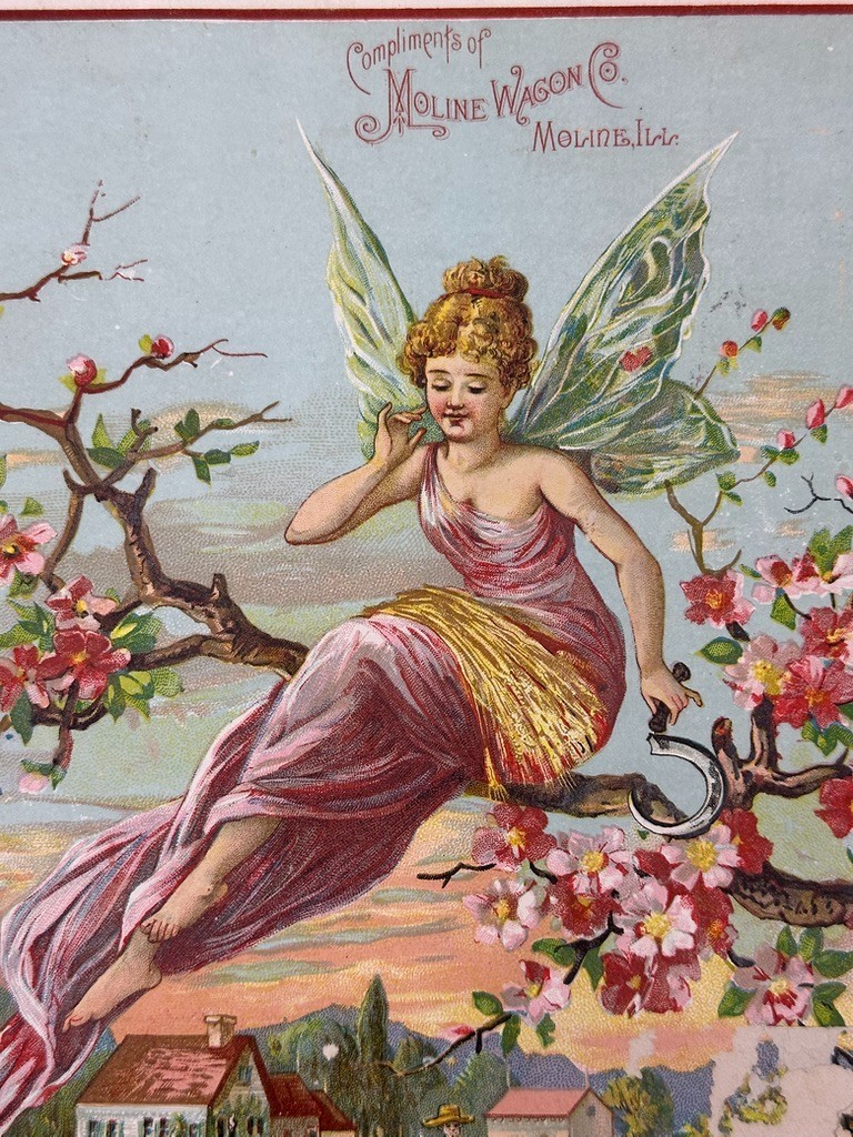 1880s MOLINE WAGON Co FARM Advertising PRINT Trade Card Era Victorian Fairy