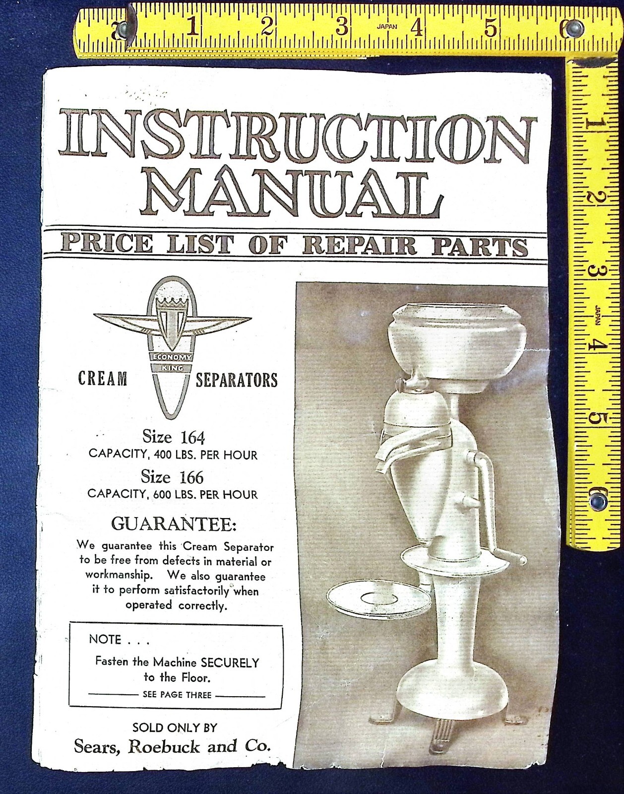 Sear, Roebuck – Economy King Cream Separator Instruction Manual – Vintage 1920&rsquo;s