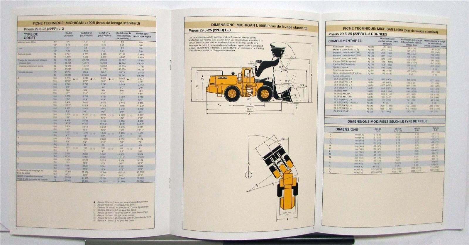 1991 Michigan L190B Loader Specification Construction Sale Brochure FRENCH TEXT
