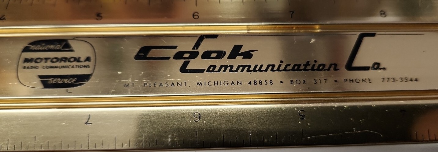 Vintage Metal Golden Measure Ruler Mt Pleasant Michigan Cook Communion Motorola