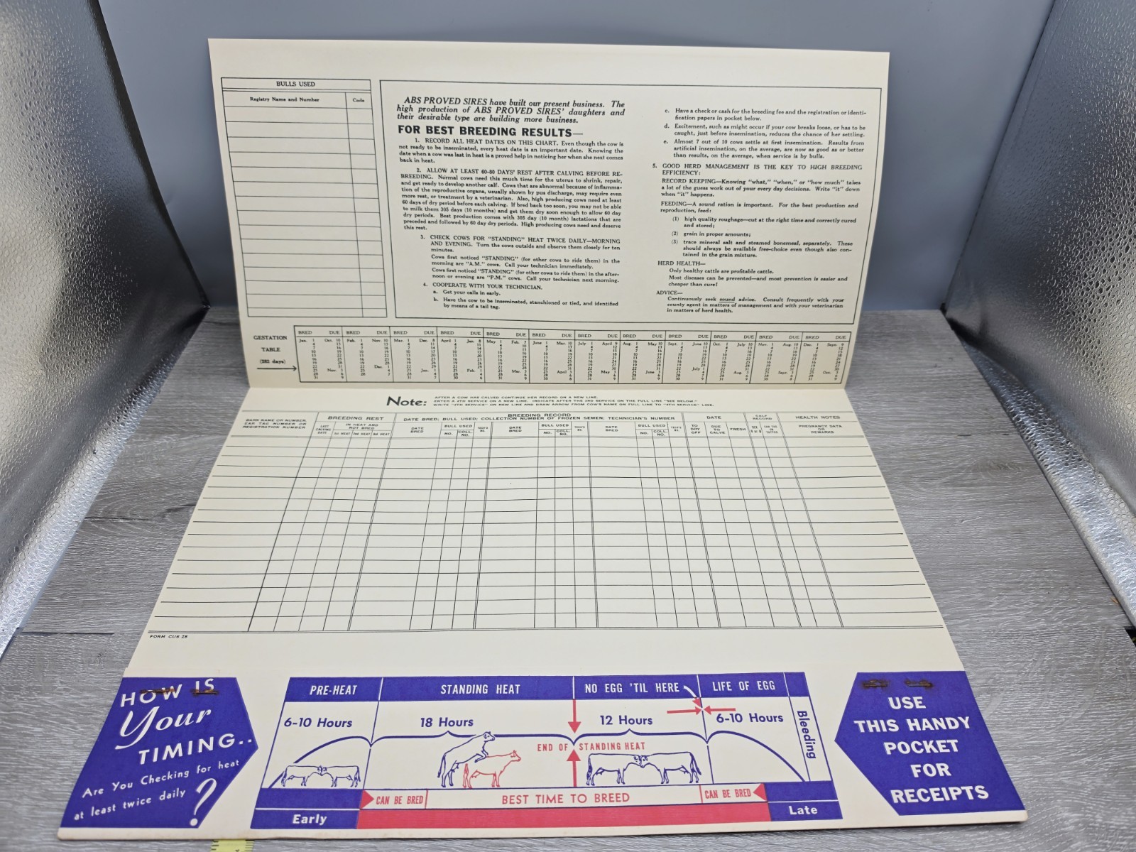 Rare 1957 American Breeders Service Folder Cow Breeding Schedule NOS Advert