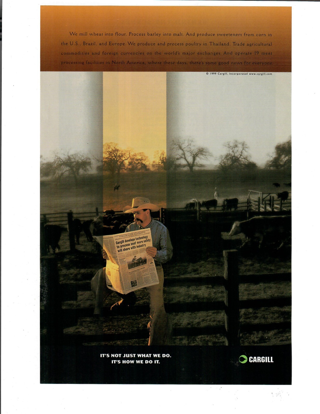 1999 Cargill Vintage Print Ad Farming Grain Feeds Advertisement Cowboy Rancher
