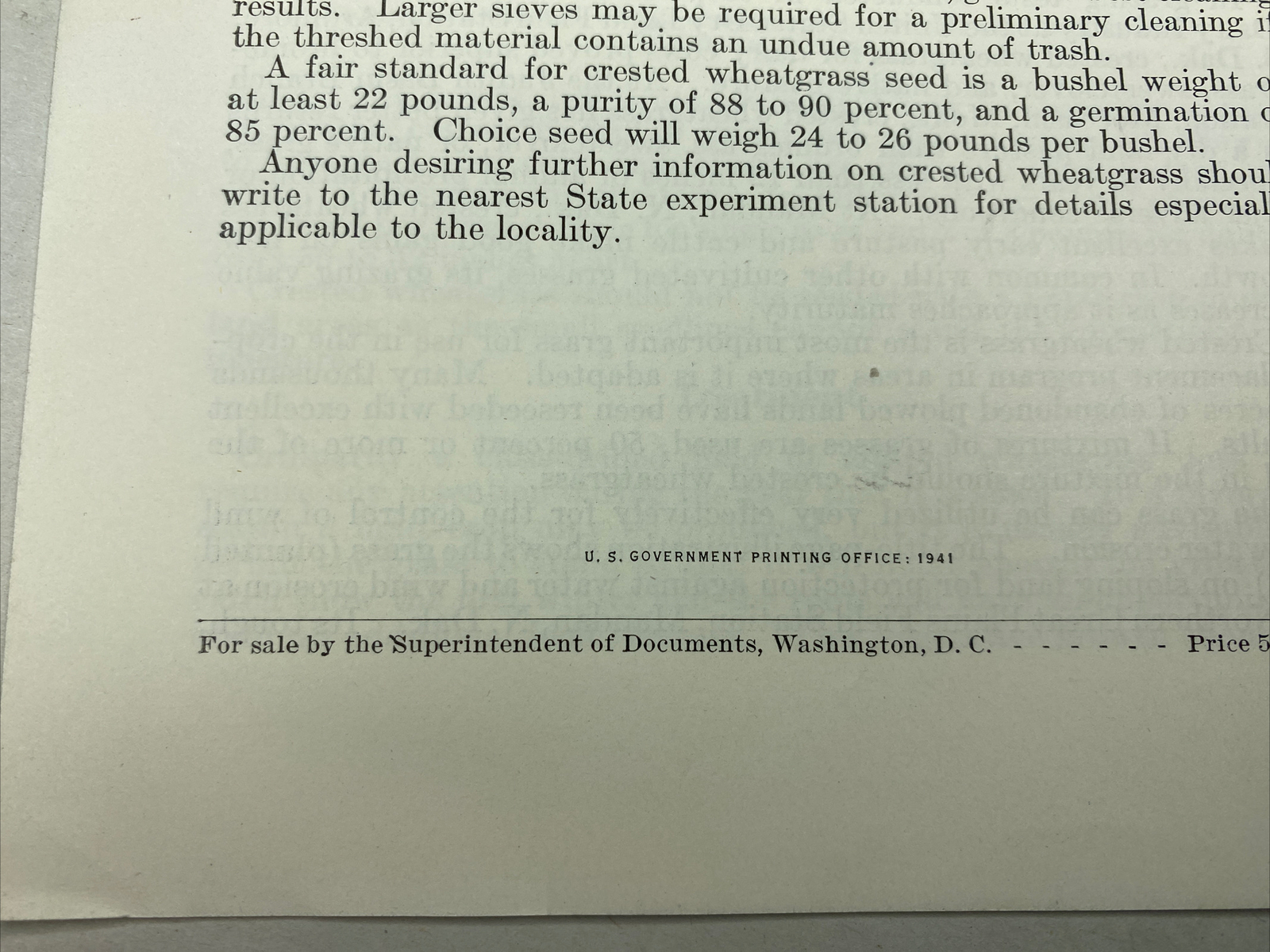 1941 USDA Farmers&rsquo; Bulletin No. 104 Crested wheat grass