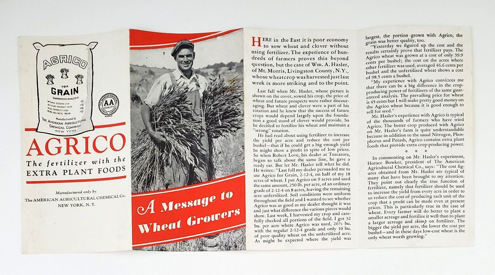 1930s Agrico American Agricultural Wheat Farm Chemical Fertilizer Vtg Pamphlet