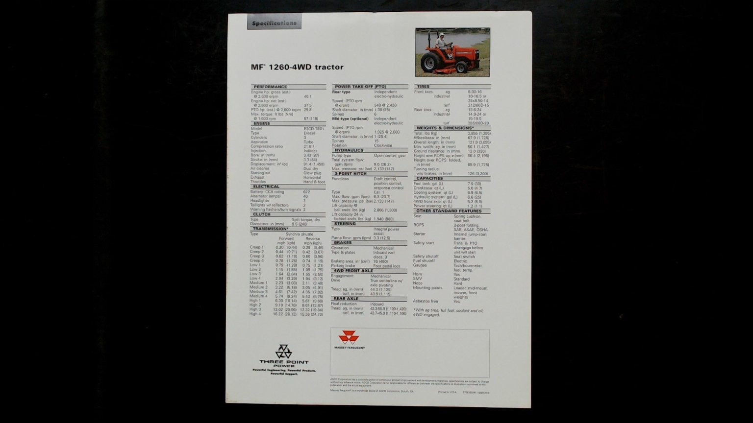 Massey Ferguson MF 1260-4WD Tractor Vintage Brochure Specs Flyer
