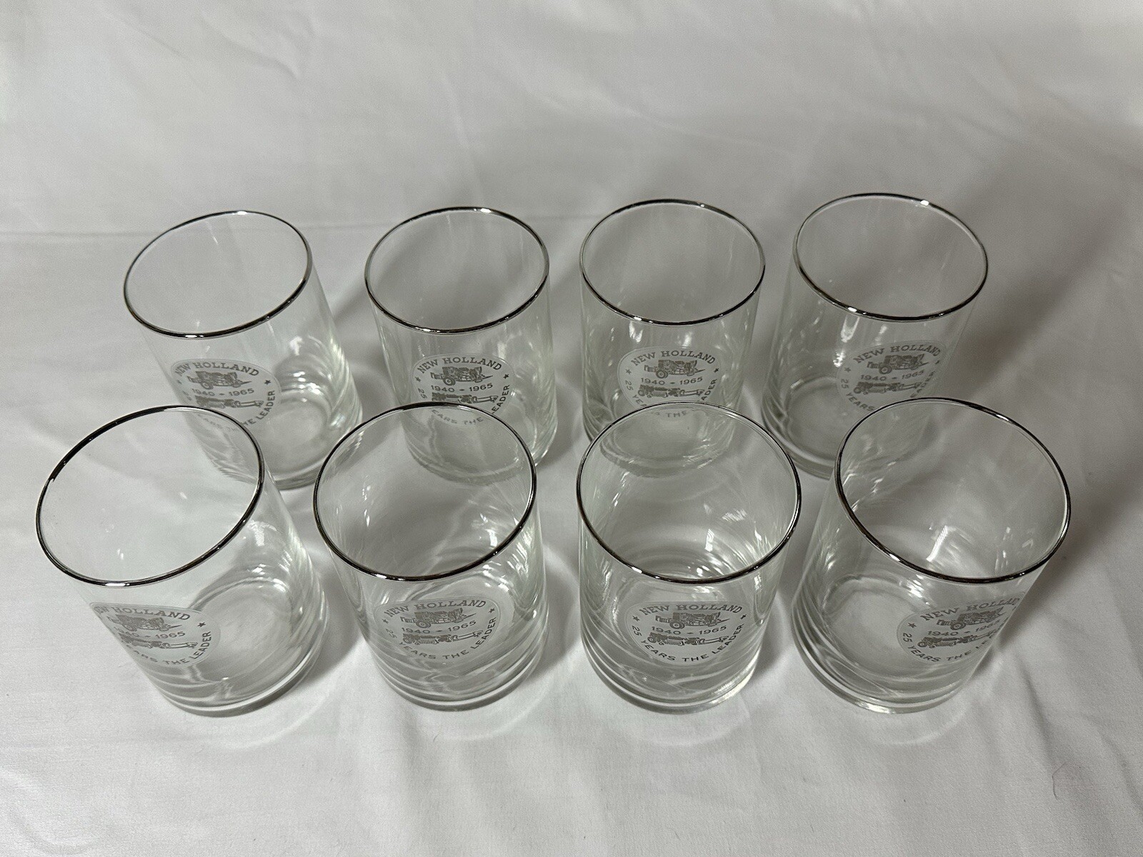 Vintage 1965 Sperry New Holland 25 Years The Leader Anniv. Glass ‘40-65 Set Of 8