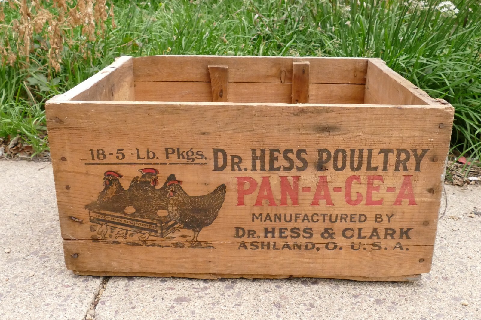 Vintage Dr Hess & Clark Poultry Wood Egg Crate Box Advertising Ashland, Ohio