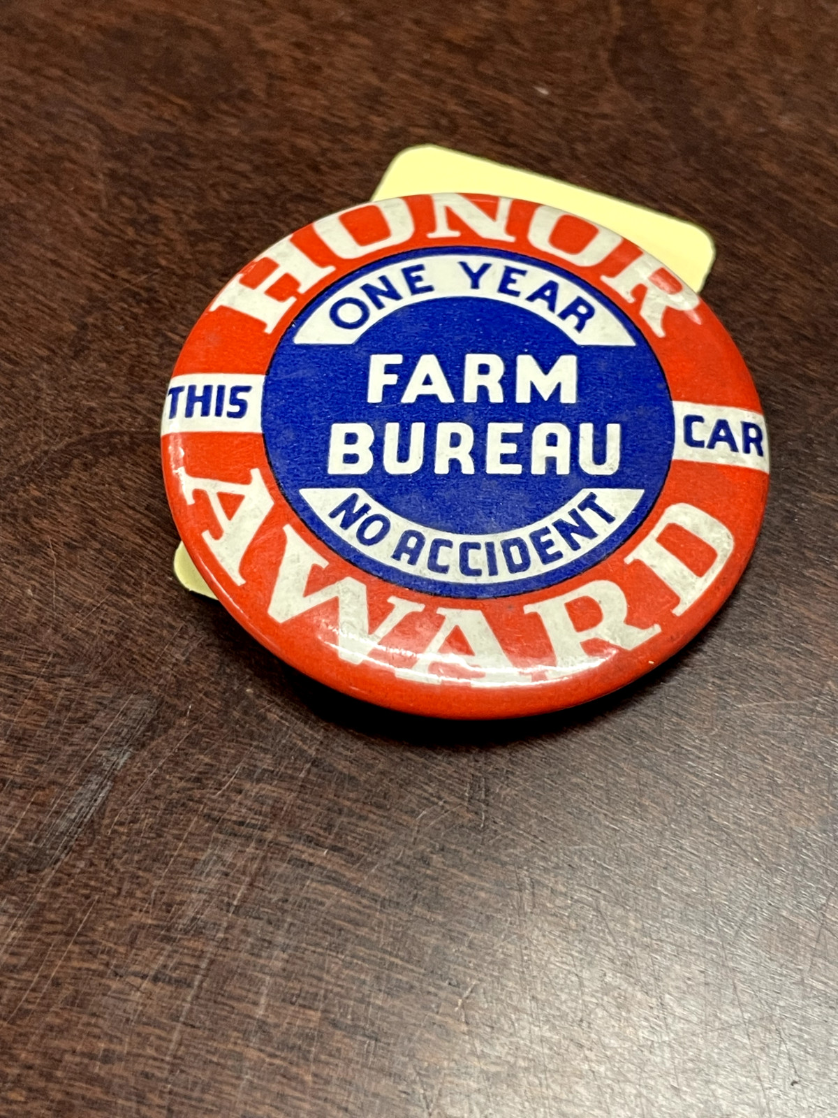 Vintage FARM BUREAU PIN Honor Award 1 Year No Accident Old Button