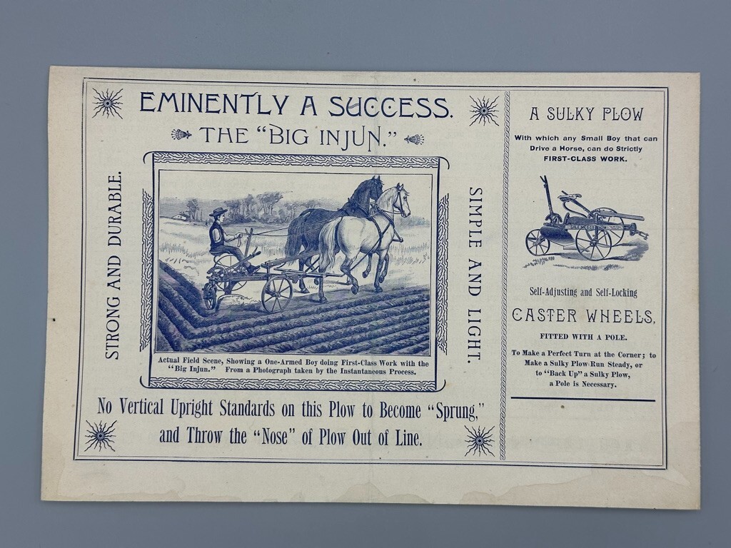 1888 GALE PLOW Big Injun FARM Advertising ALBION Michigan Circular
