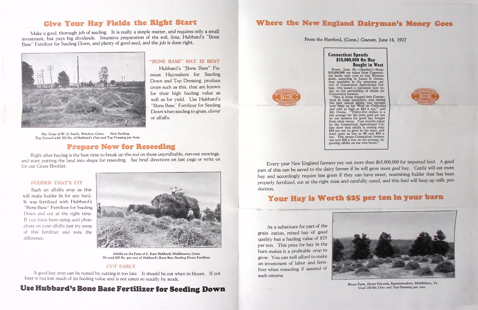 1927 The Rogers & Hubbard Co Bone Base Fertilizer Sales Flyer MIDDLETOWN CT