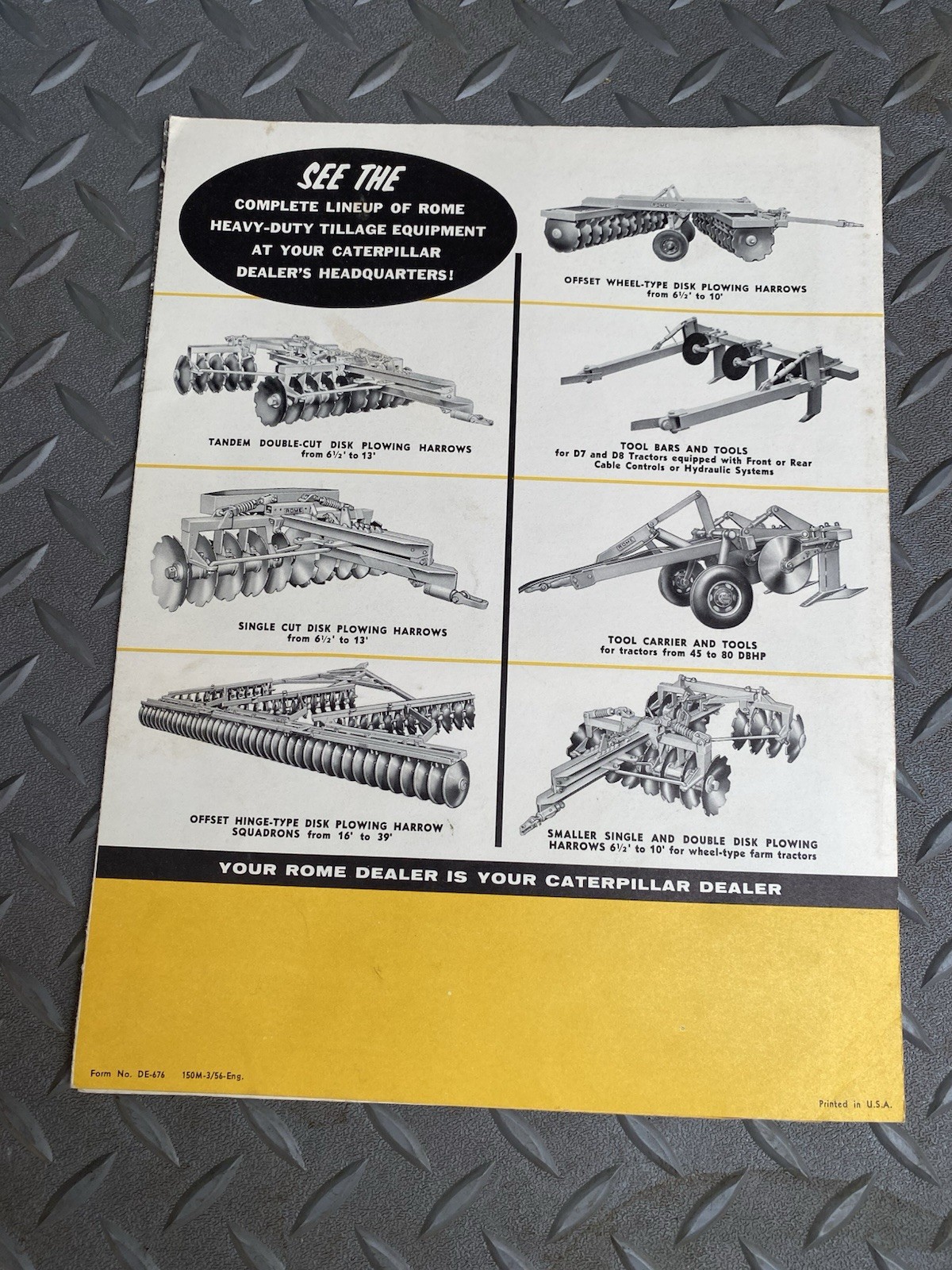 Rome Disk Plowing Harrows 2 page Foldout Sales Brochure 1956