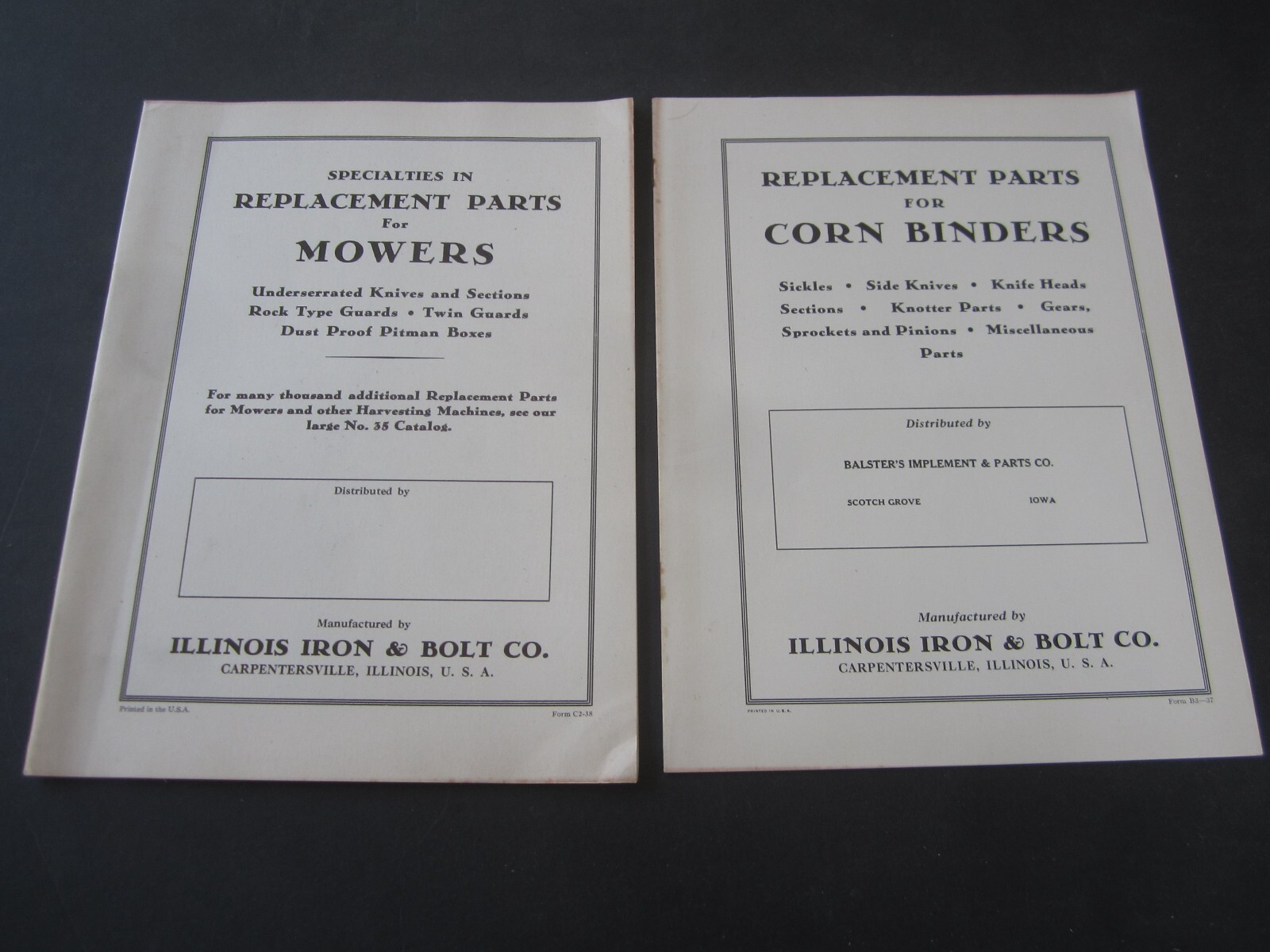 Old Vintage 1930&rsquo;s Illinois Iron & Bolt MOWERS / CORN BINDERS – Replacement Part