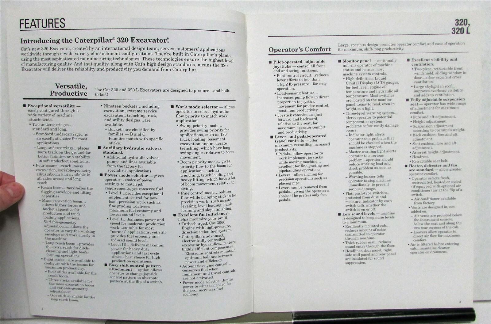 1993 Caterpillar 320 320L Excavator Specs Construction Sales Brochure