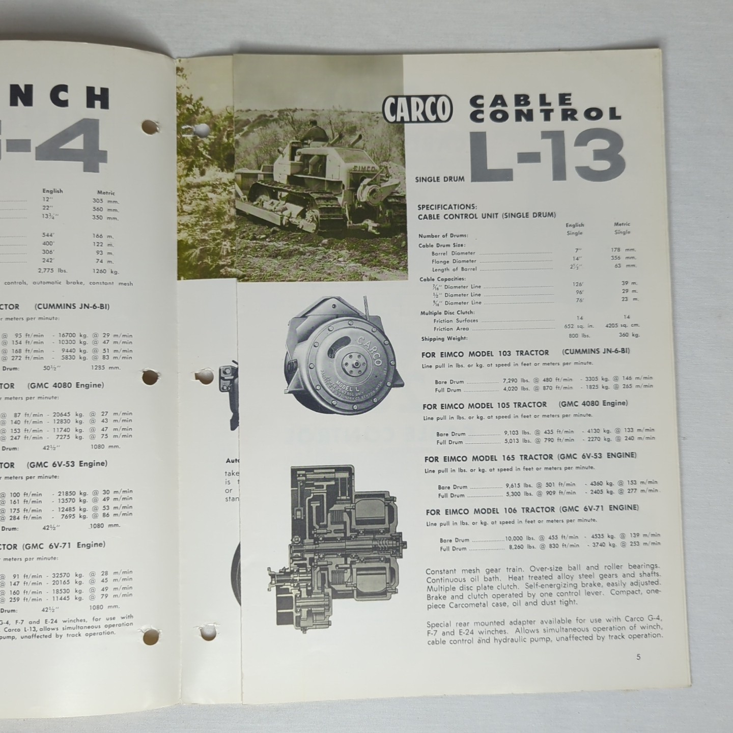WINCHES & CABLE CONTROL UNITS FOR EIMCO CRAWLERS Brochure 1962