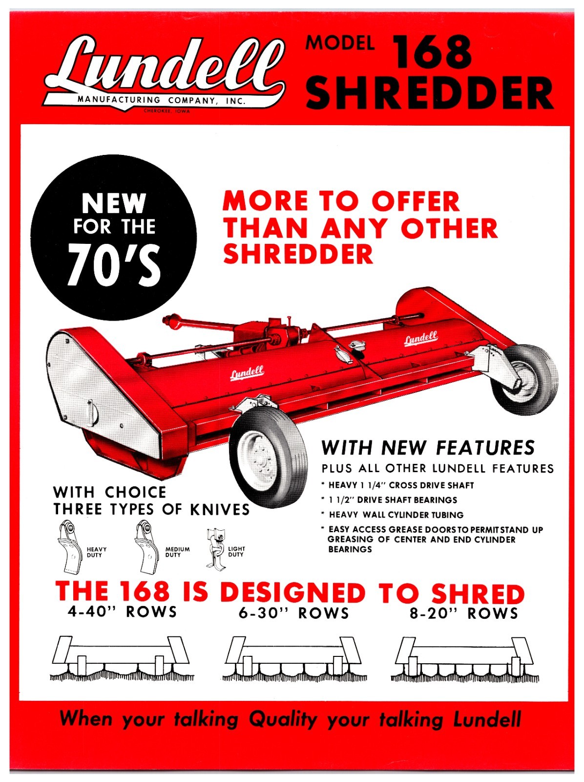 Lundell Model 168 Pull Behind Shredder – Original Print Ad Brochure *1970s*