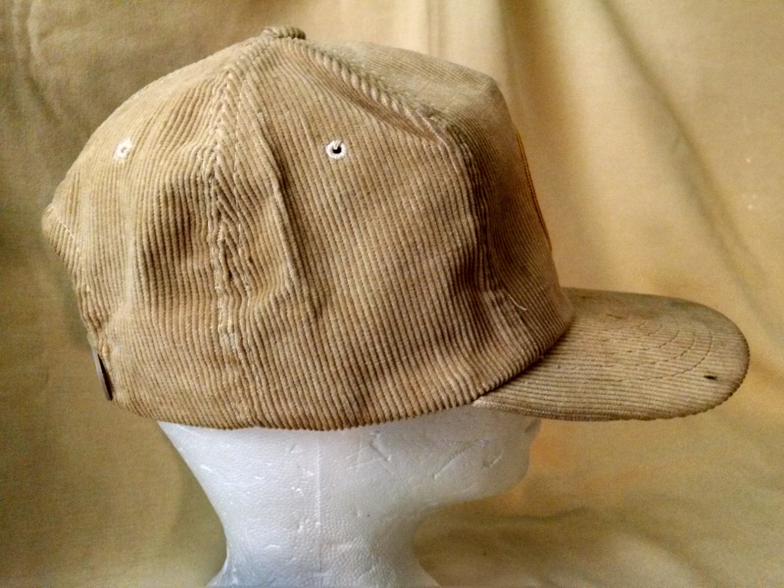 WAMPLER LONGACRE HAT BASEBALL BALL CAP TAN CORDUROY PATCH ADJ SNAPBK YUPOONG.