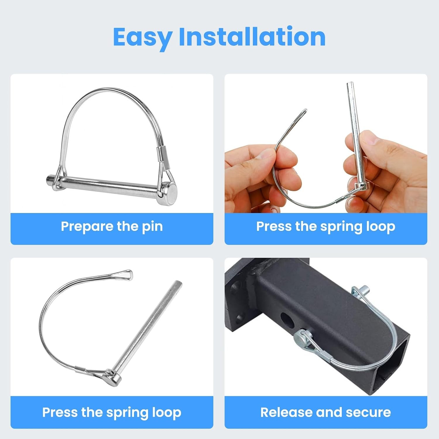 4-Pack Premium Coupler Pin – Trailer Safety Pin and Lock for Hitch, Farm, Lawn