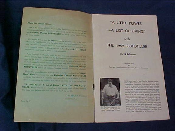Vintage Roto-ette Rototiller Inc. 1952 Advertising Book Ed Robinson