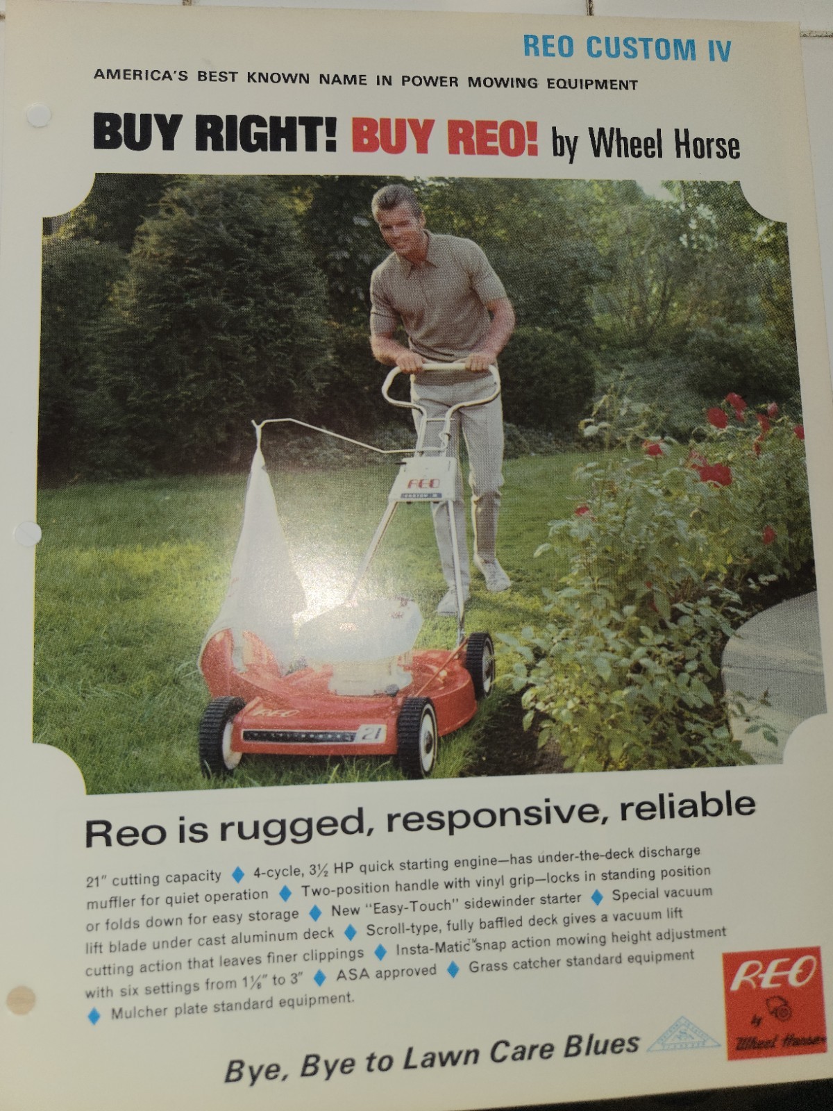 1960s REO CUSTOM IV DEALER AD WITH SPECIFICATIONS DOUBLE SIDED