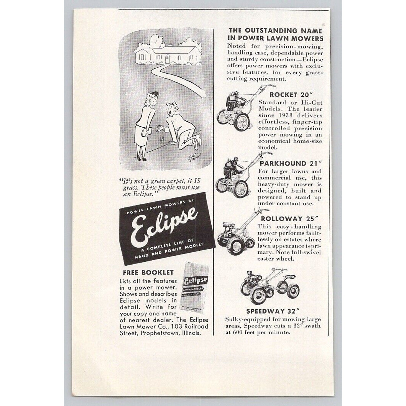 1949 Eclipse Lawn Mower Co Power Mowers Vtg Print Ad Prophetstown IL