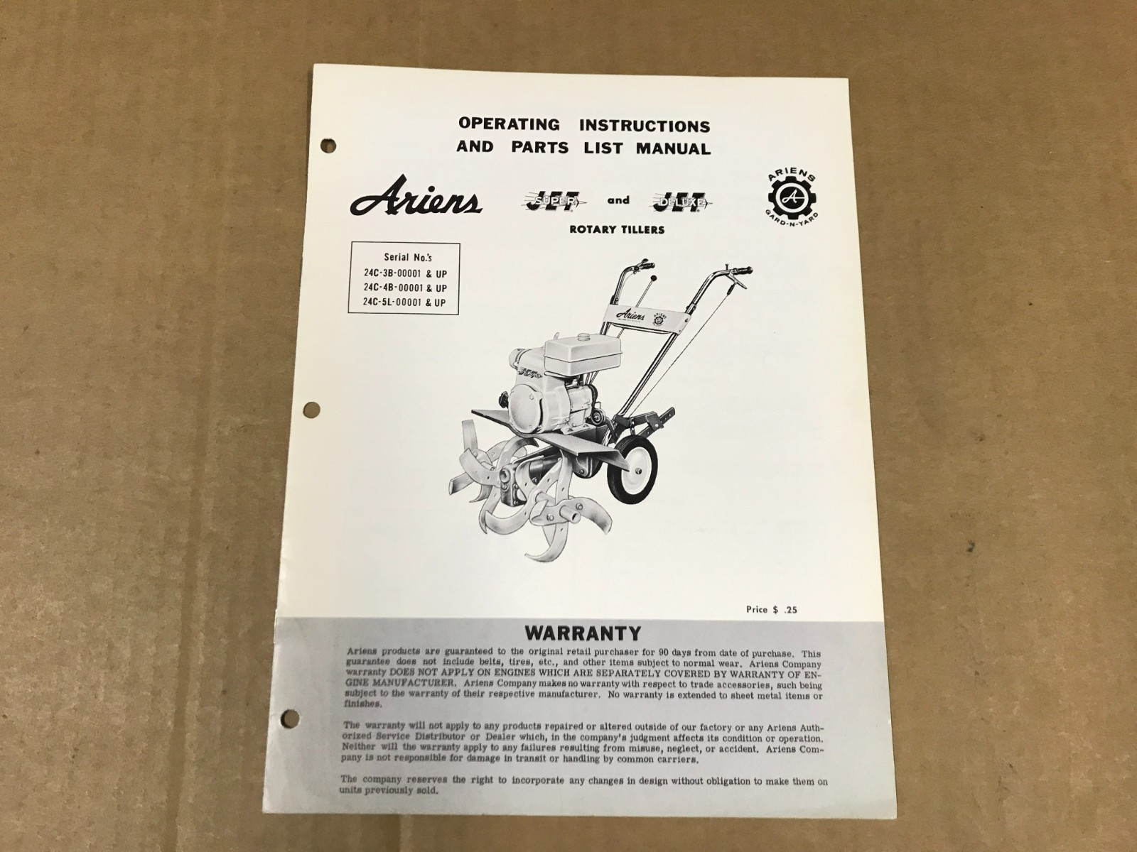Vintage Ariens Jet Super/Deluxe Operating Instructions/Parts List, 24C-3B-00001