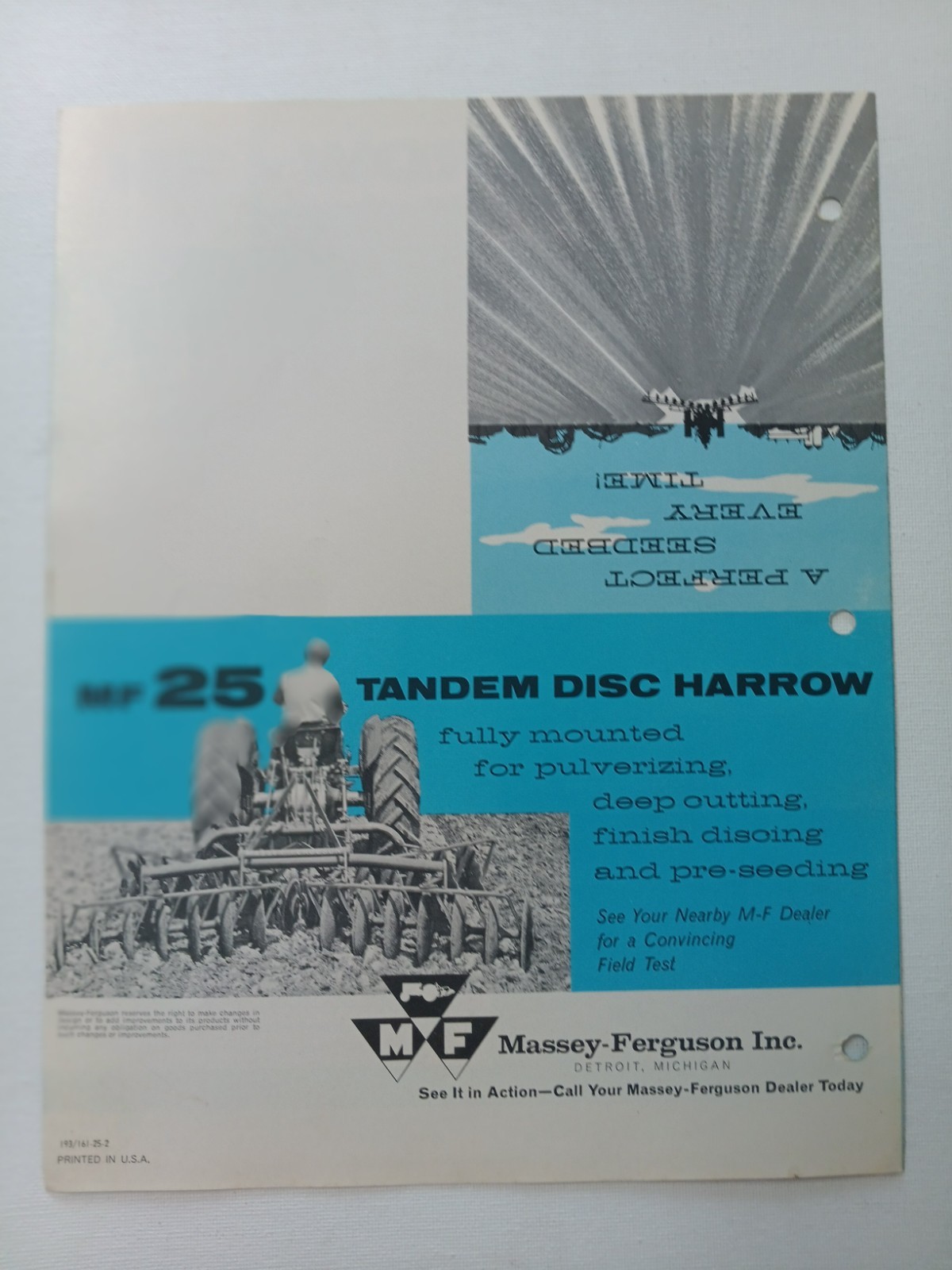 Vintage Massey Ferguson MF 25 Tandem Disc Harrow Dealer Mailer Brochure AD