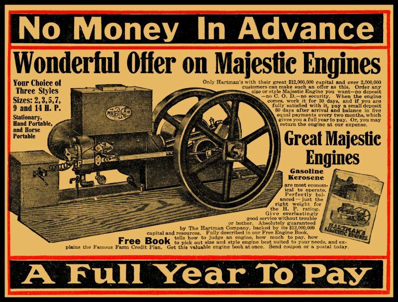 1917 Hartman&rsquo;s Majestic Gas Engine New Metal Sign: Gas/Kerosene – Chicago, IL