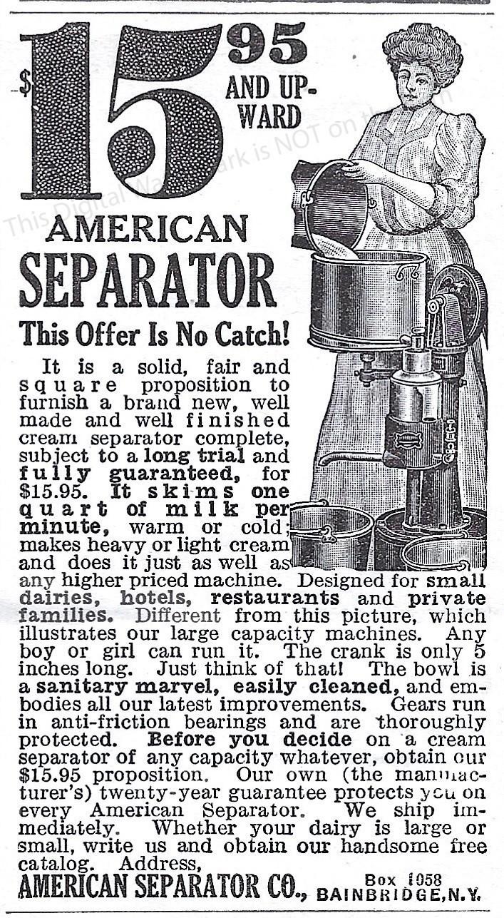 1911 American Cream Separator Bainbridge NY Ad * Edwardian Woman Farm Wife