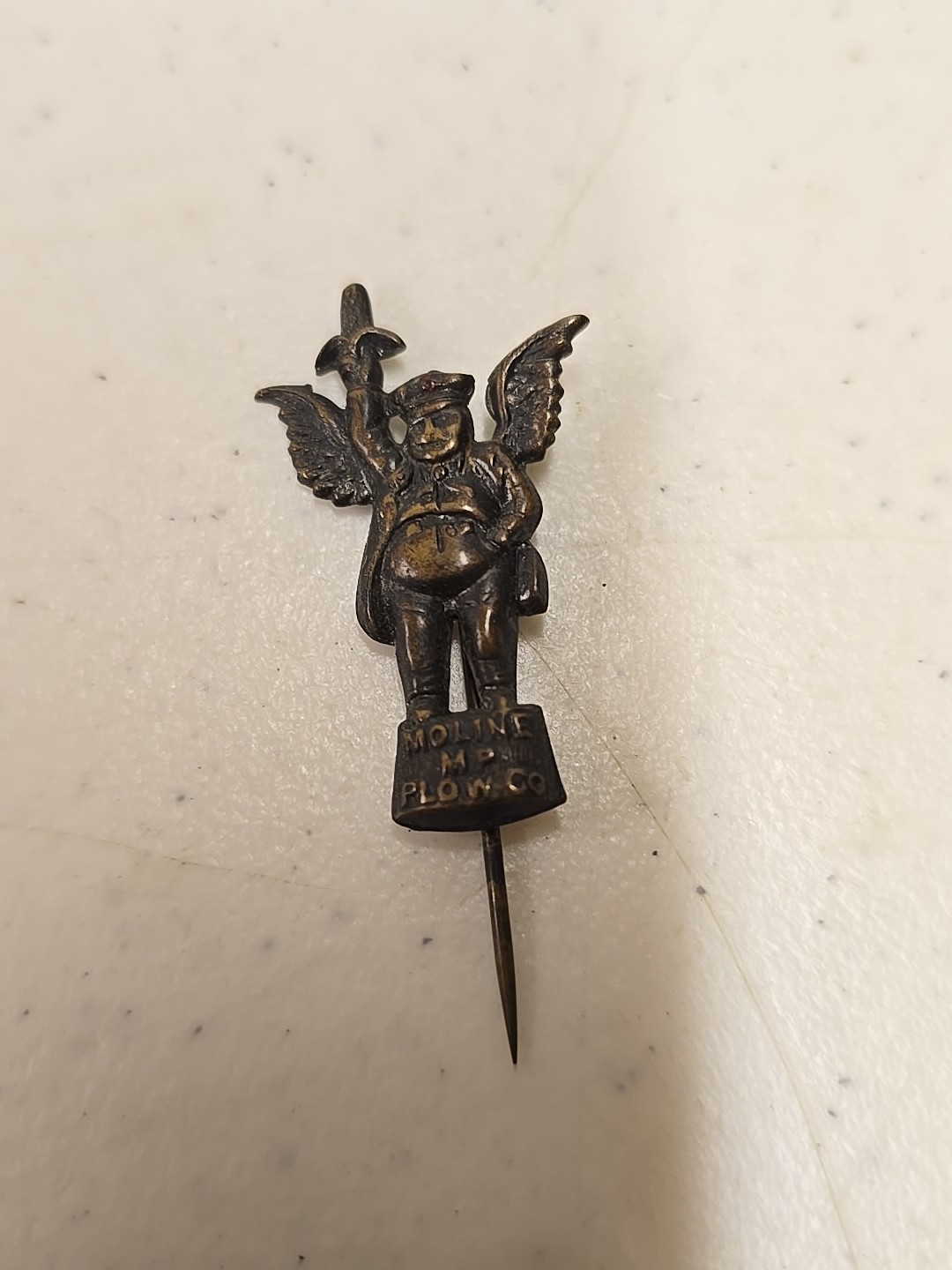 Antique 2&Prime; Moline Plow Co Flying Dutchman Advertising Brass Stick Pin