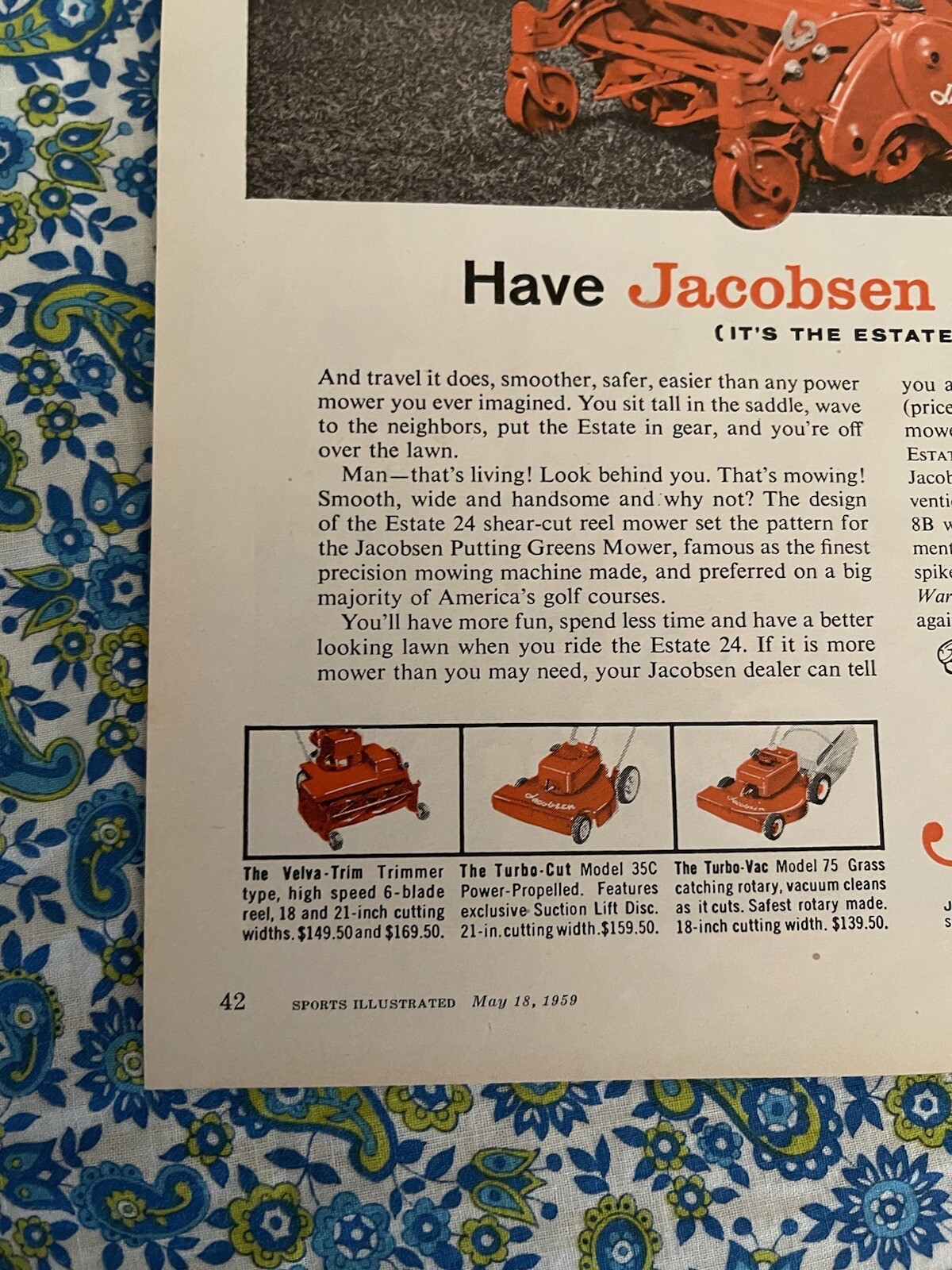 Vintage 1959 Jacobsen Estate 24 Reel Mower Print Ad