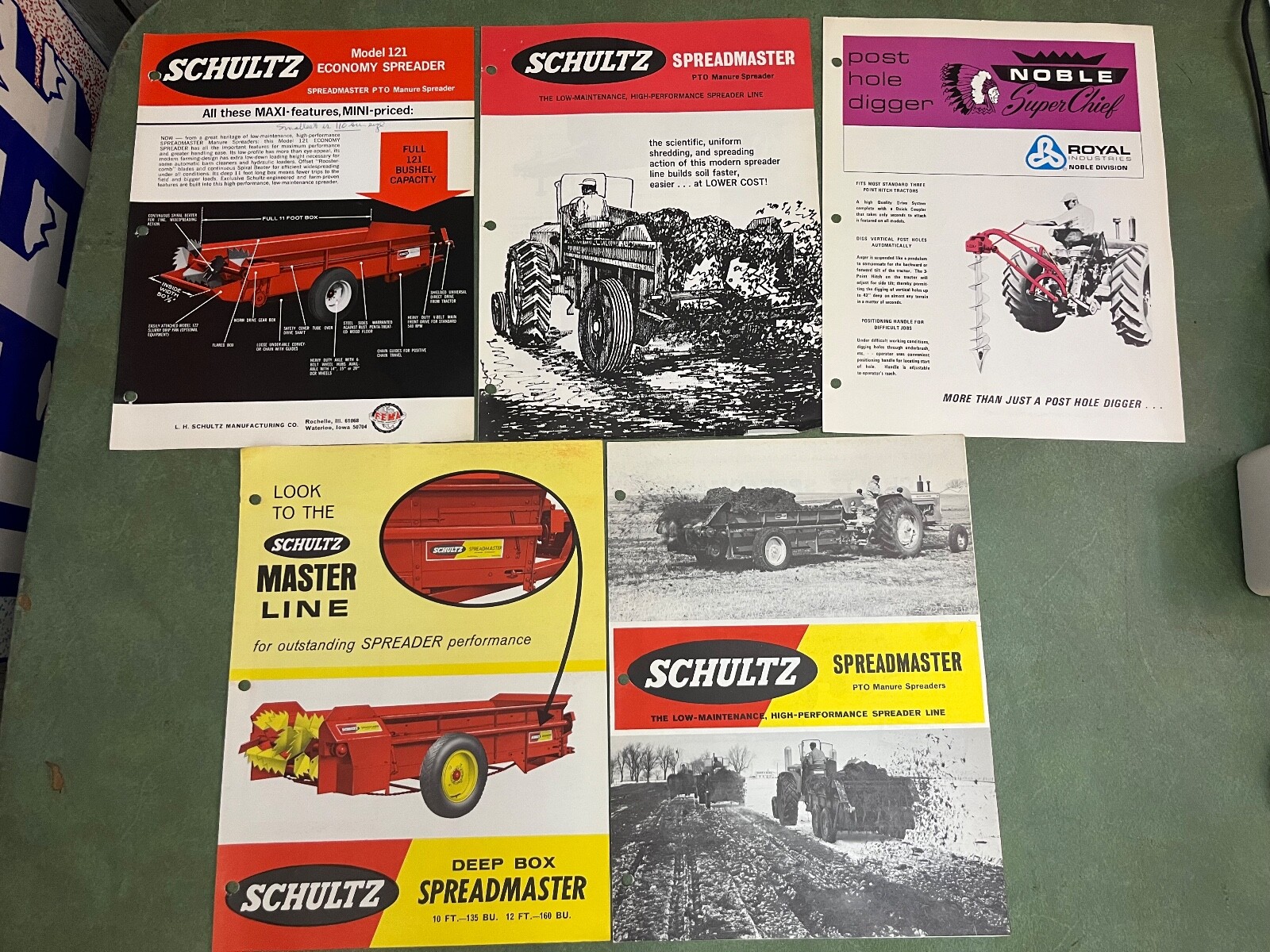 Collection of Schultz & Noble Agriculture Equipment Brochures/ Single Page Ads